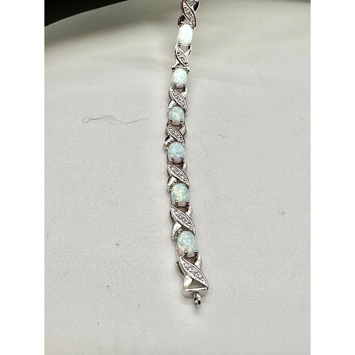 XO Infinity Bracelet Created Opal and Diamon Accent in Sterling SIlver Setting - Stunning Gemstones