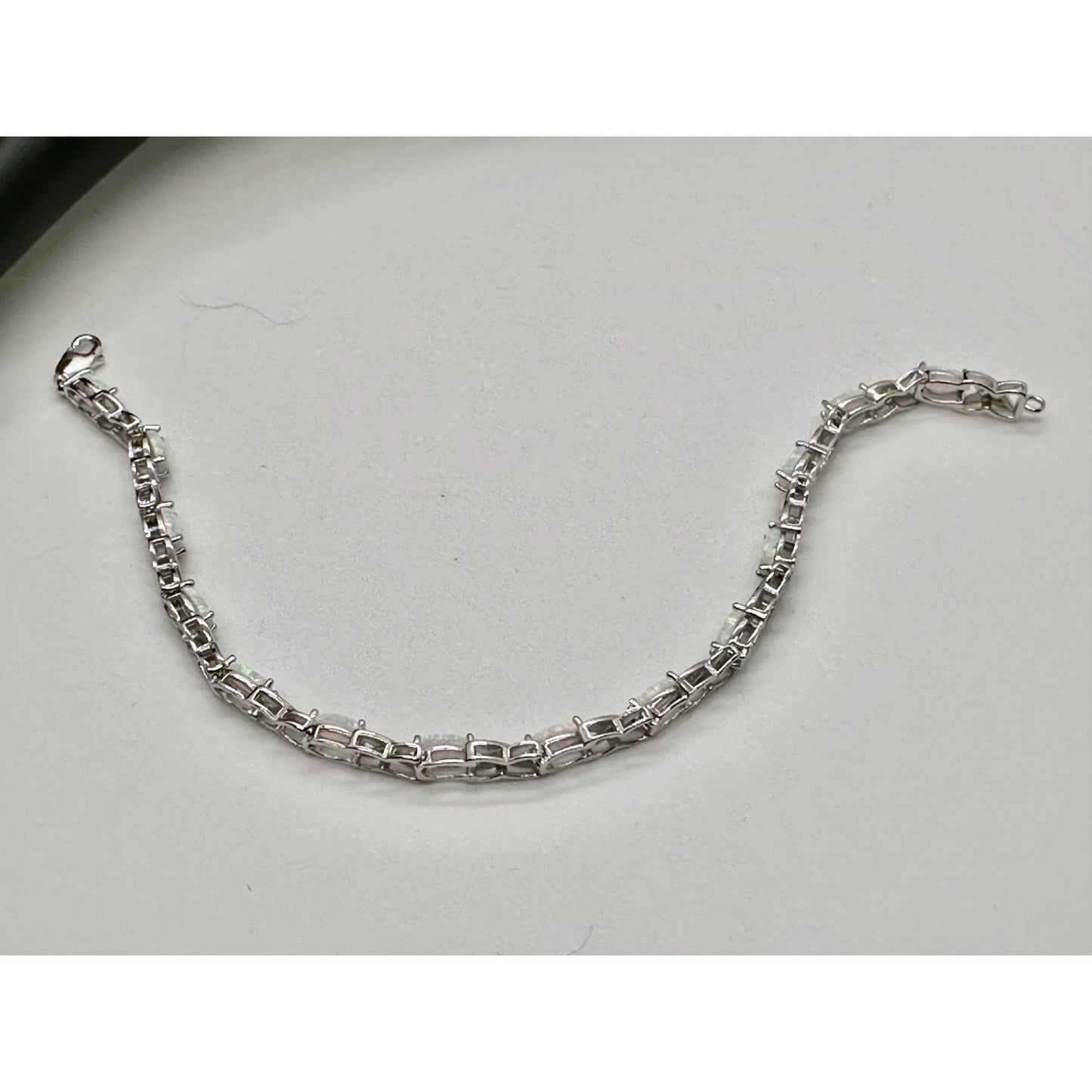 XO Infinity Bracelet Created Opal and Diamon Accent in Sterling SIlver Setting - Stunning Gemstones