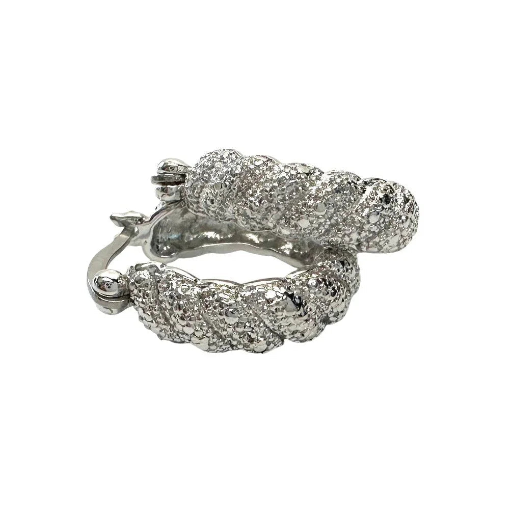 Holsted Jewelers Rhodium Plated Wide Detailed Hoop Diamond Earrings - Unbranded - Earrings - A+ Stuff