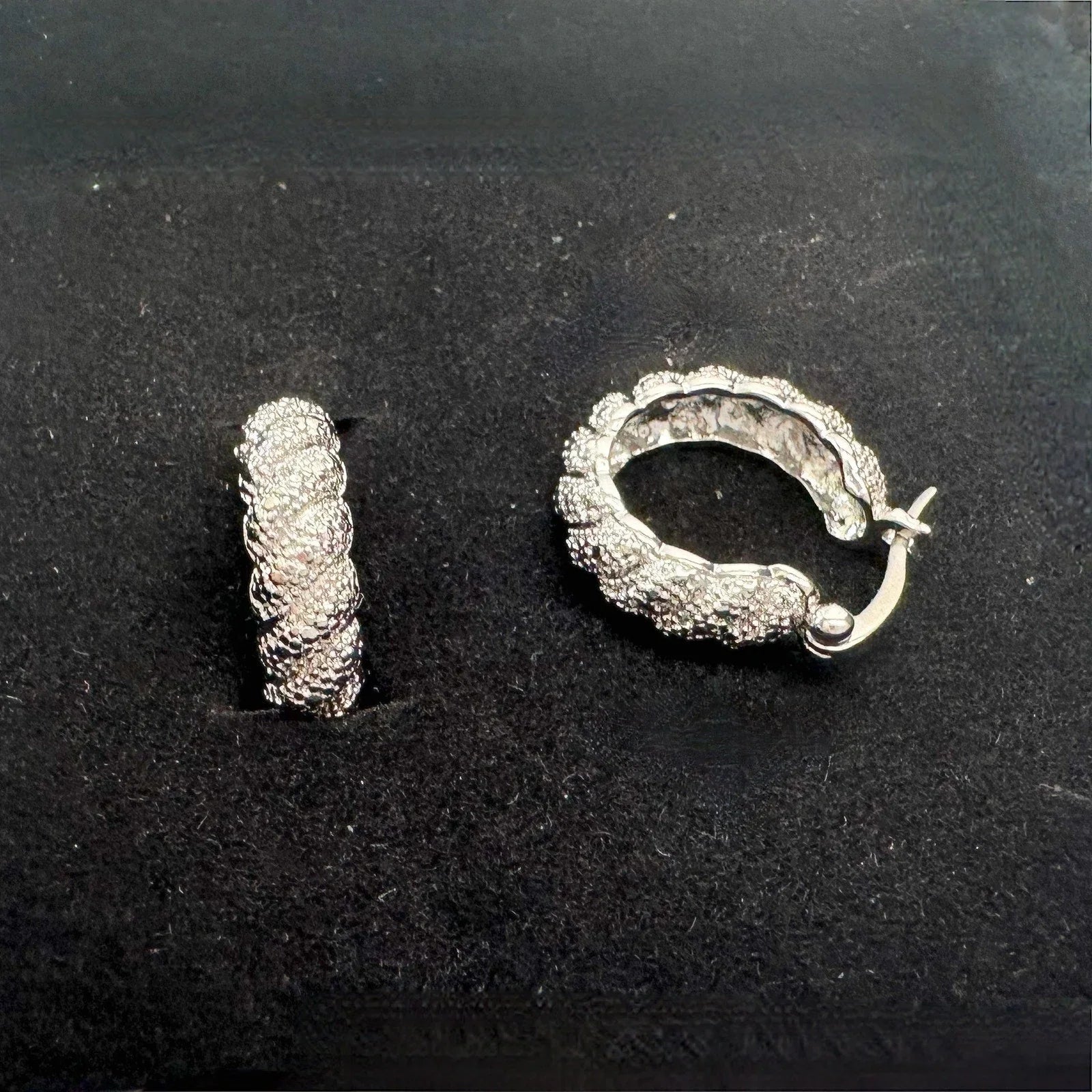 Holsted Jewelers Rhodium Plated Wide Detailed Hoop Diamond Earrings - Unbranded - Earrings - A+ Stuff