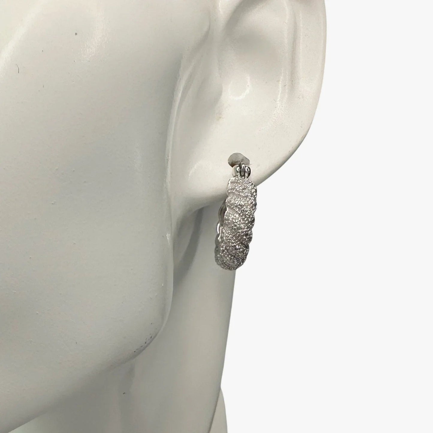 Holsted Jewelers Rhodium Plated Wide Detailed Hoop Diamond Earrings - Unbranded - Earrings - A+ Stuff
