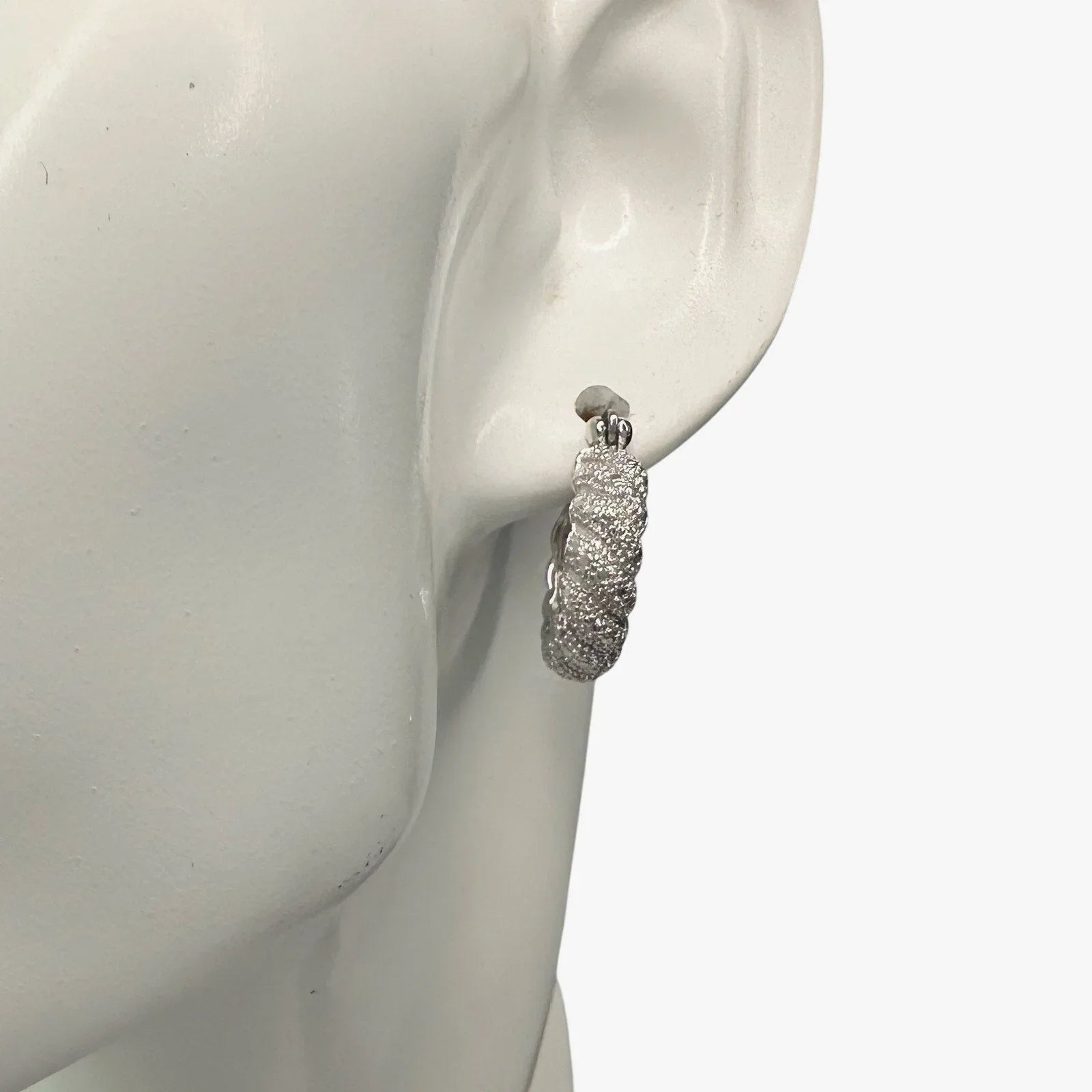 Holsted Jewelers Rhodium Plated Wide Detailed Hoop Diamond Earrings - Unbranded - Earrings - A+ Stuff