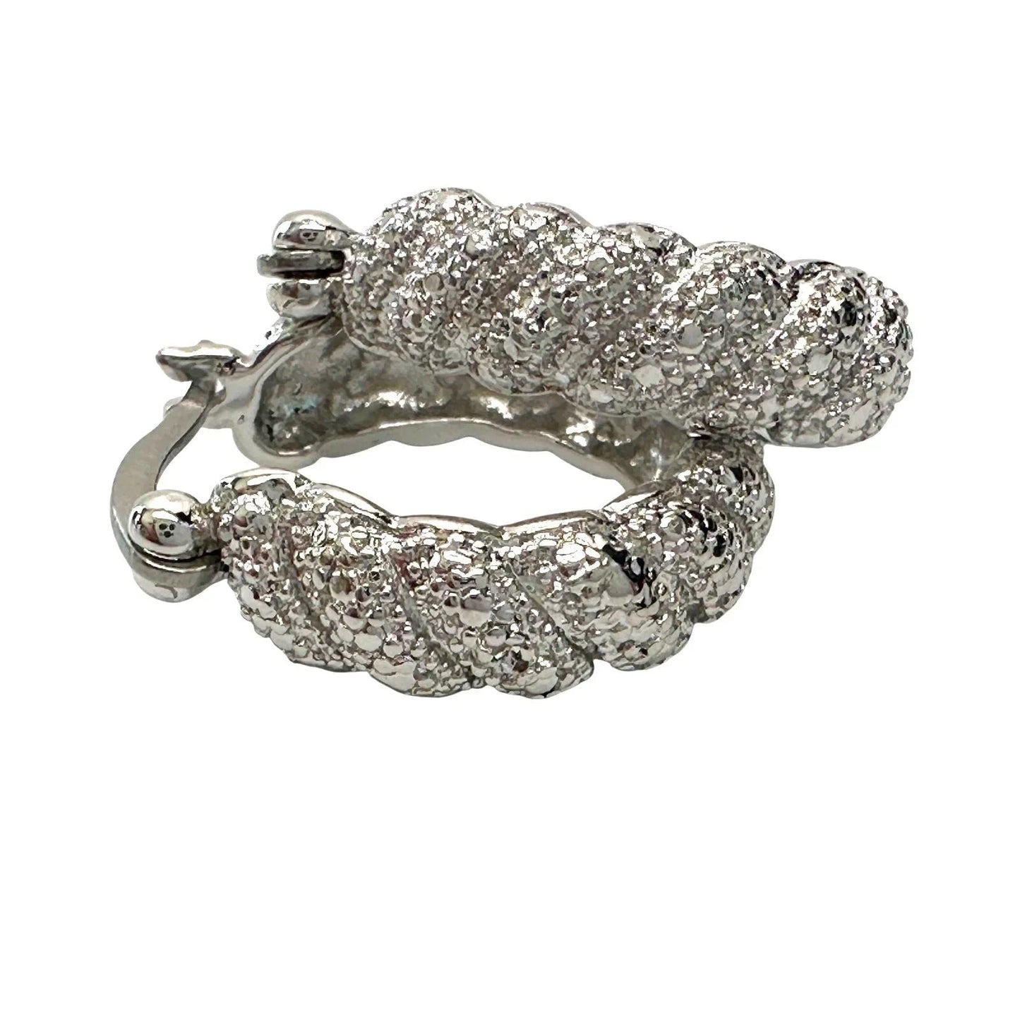 Holsted Jewelers Rhodium Plated Wide Detailed Hoop Diamond Earrings - Unbranded - Earrings - A+ Stuff