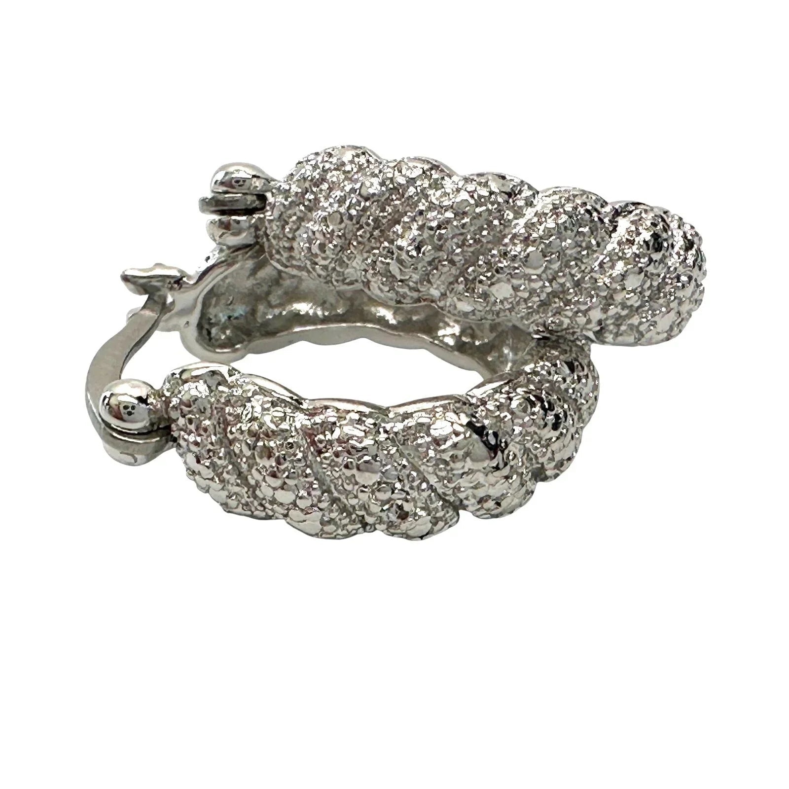 Holsted Jewelers Rhodium Plated Wide Detailed Hoop Diamond Earrings - Unbranded - Earrings - A+ Stuff