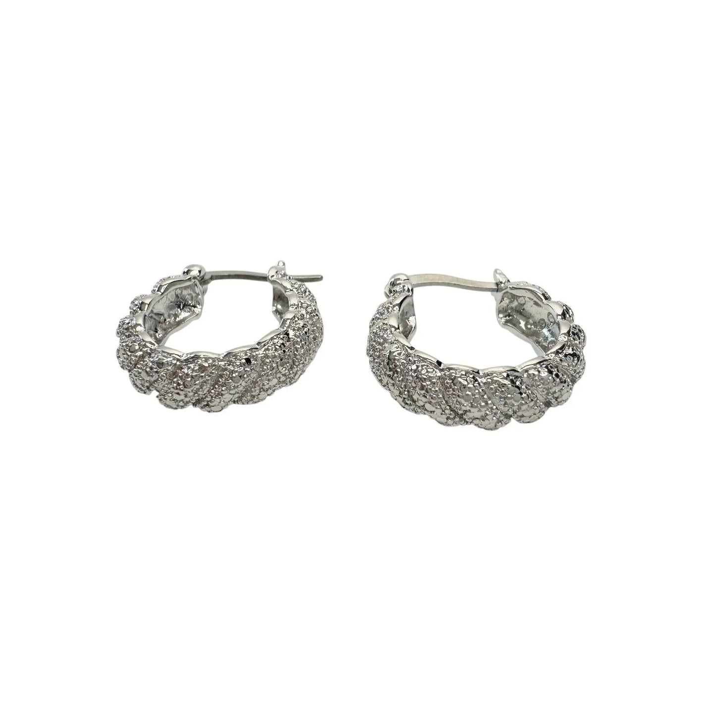 Holsted Jewelers Rhodium Plated Wide Detailed Hoop Diamond Earrings - Unbranded - Earrings - A+ Stuff