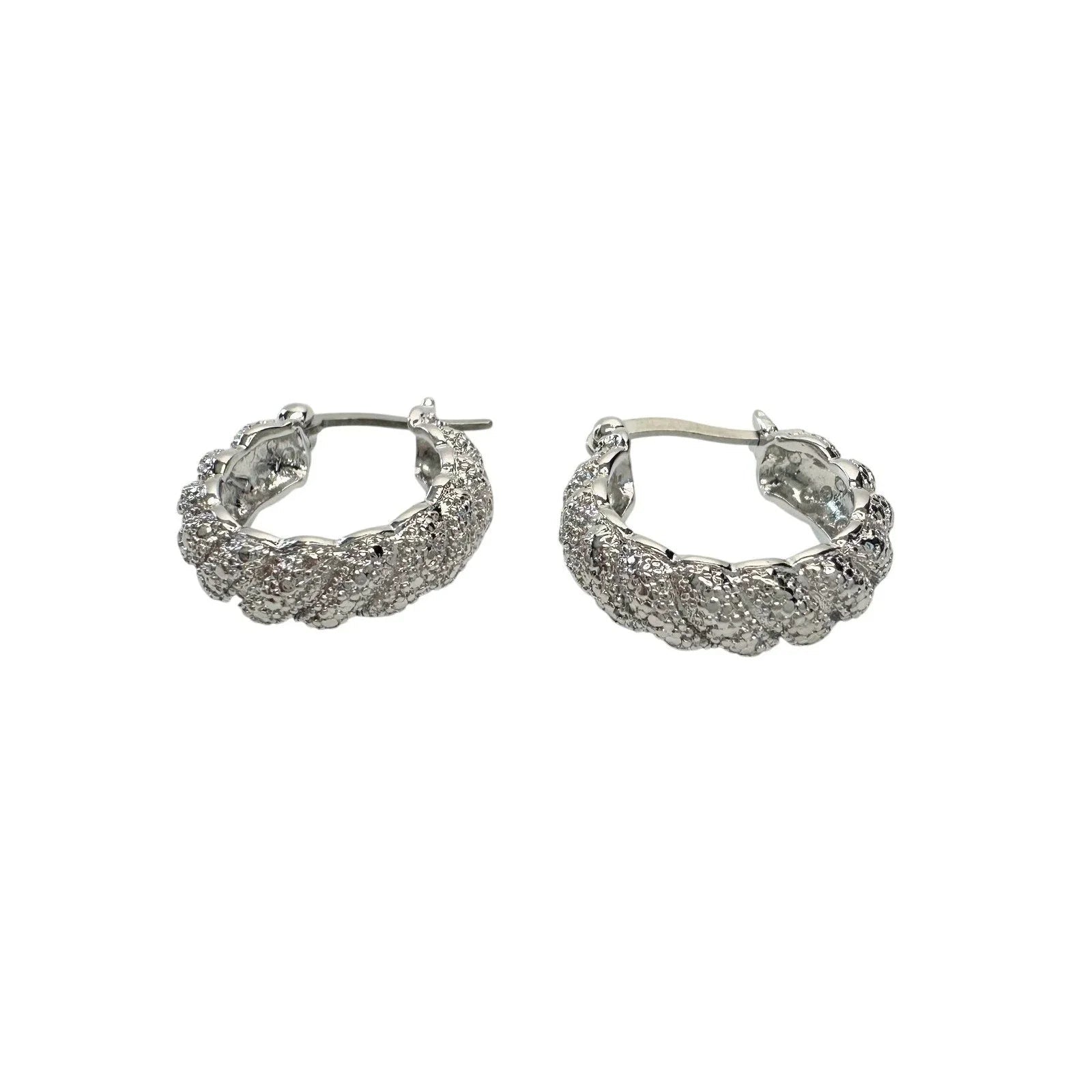 Holsted Jewelers Rhodium Plated Wide Detailed Hoop Diamond Earrings - Unbranded - Earrings - A+ Stuff