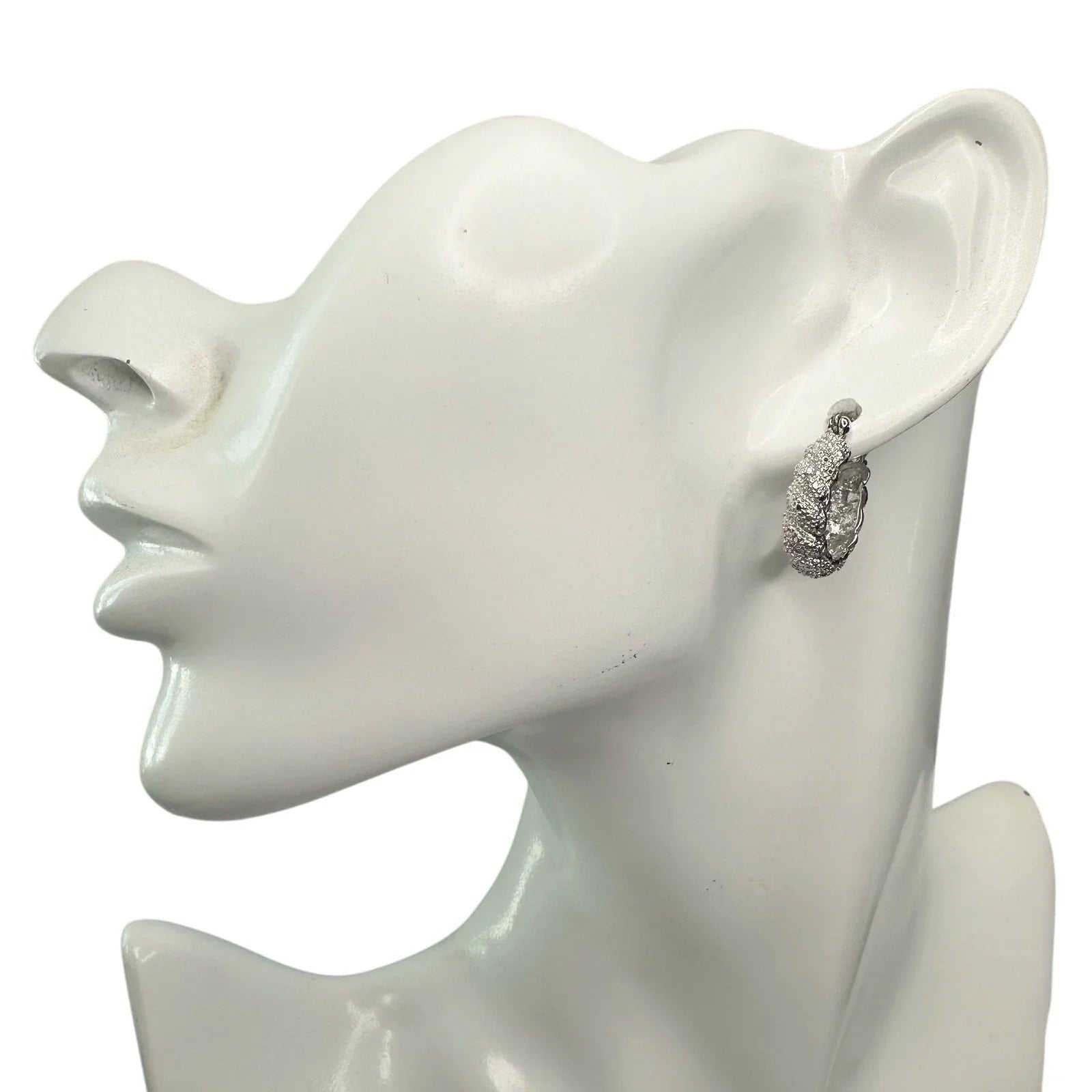 Holsted Jewelers Rhodium Plated Wide Detailed Hoop Diamond Earrings - Unbranded - Earrings - A+ Stuff