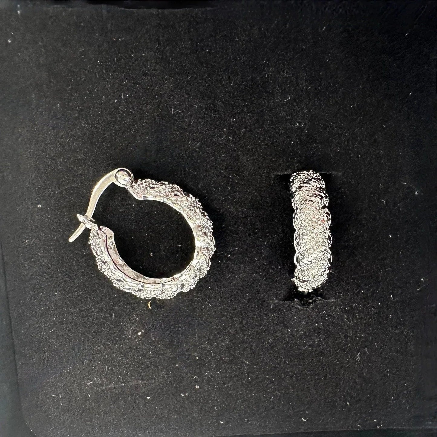 Holsted Jewelers Rhodium Plated Wide Detailed Hoop Diamond Earrings - Unbranded - Earrings - A+ Stuff