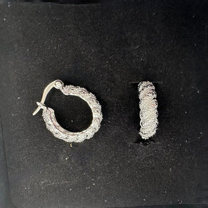 Holsted Jewelers Rhodium Plated Wide Detailed Hoop Diamond Earrings
