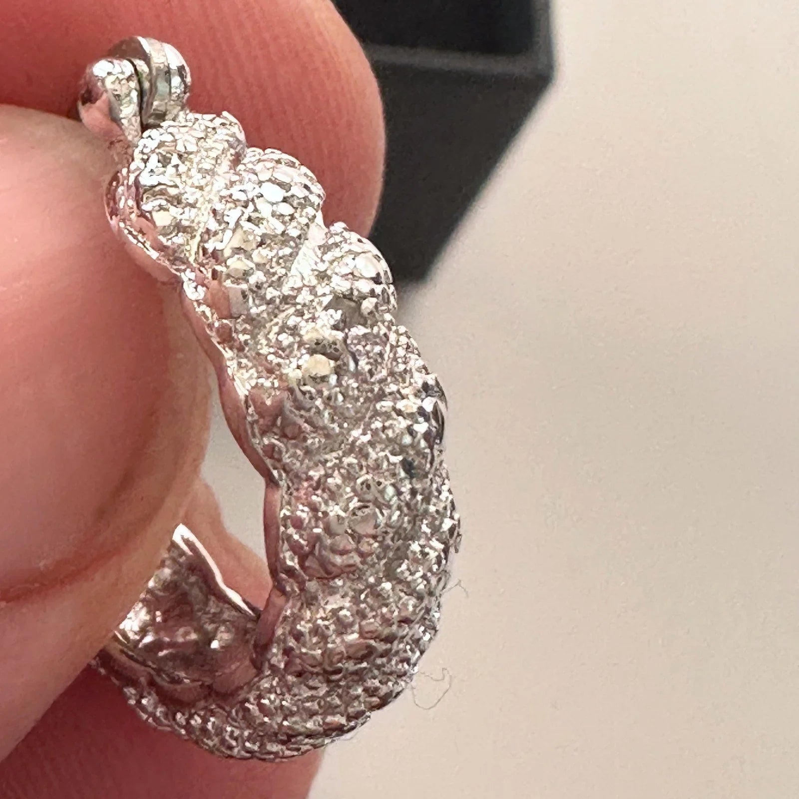 Holsted Jewelers Rhodium Plated Wide Detailed Hoop Diamond Earrings - Unbranded - Earrings - A+ Stuff