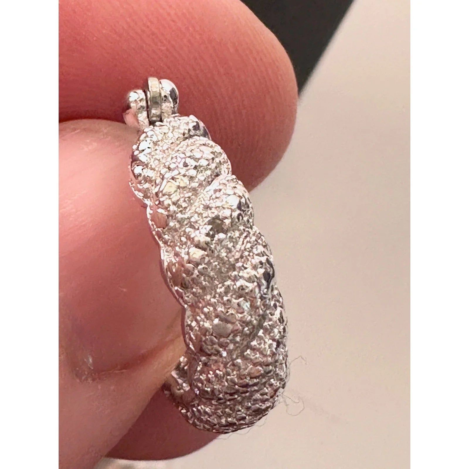 Holsted Jewelers Rhodium Plated Wide Detailed Hoop Diamond Earrings - Unbranded - Earrings - A+ Stuff