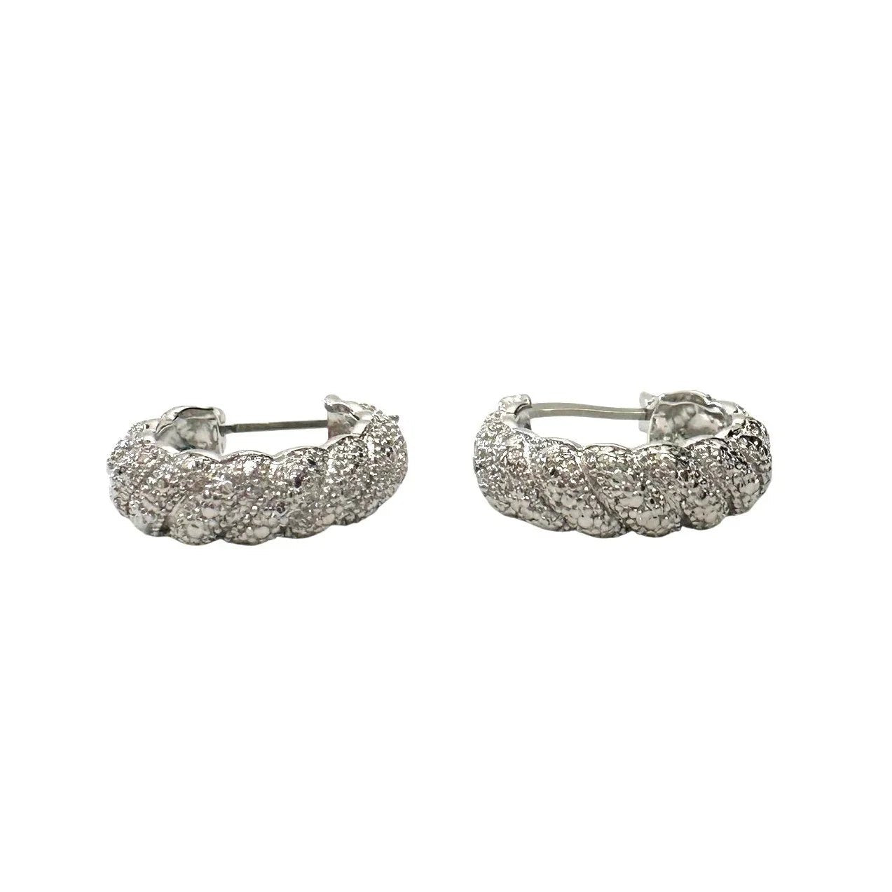 Holsted Jewelers Rhodium Plated Wide Detailed Hoop Diamond Earrings - Unbranded - Earrings - A+ Stuff
