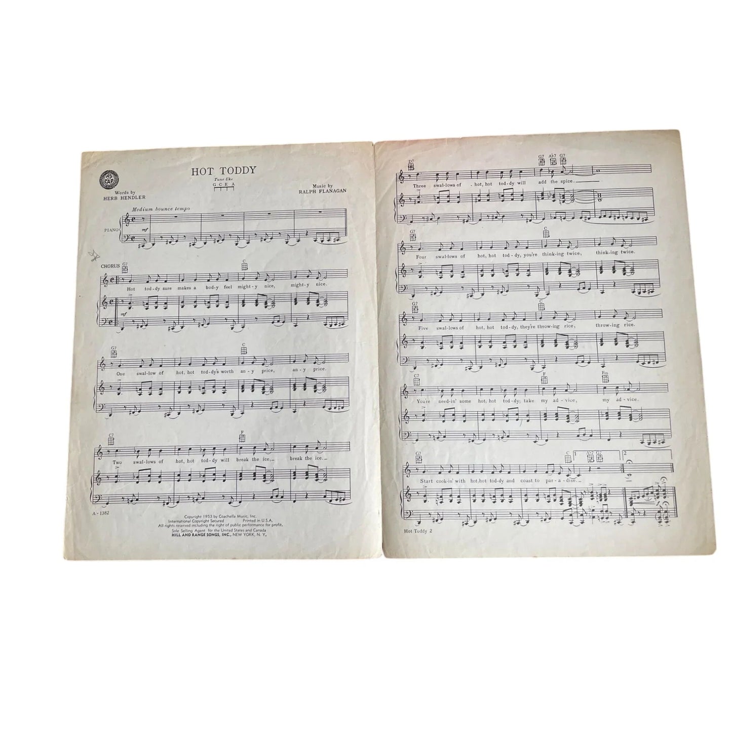 ''HOT TODDY'' Sheet Music by Ralph Flanagan and Herb Hendler - A+ Stuff - SHEET MUSIC - A+ Stuff