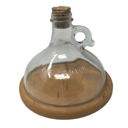 Vintage One Gallon Half Bottle Jug - Dome Glass & Wood Board w/ Cork Plug