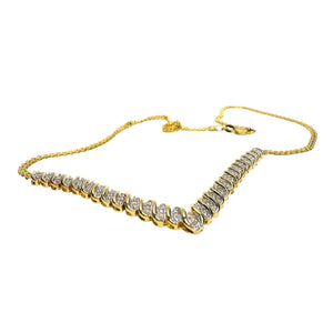 Elegant 1/2 Ct Natural Diamond Chevron Evening Necklace Gold Plated Brass