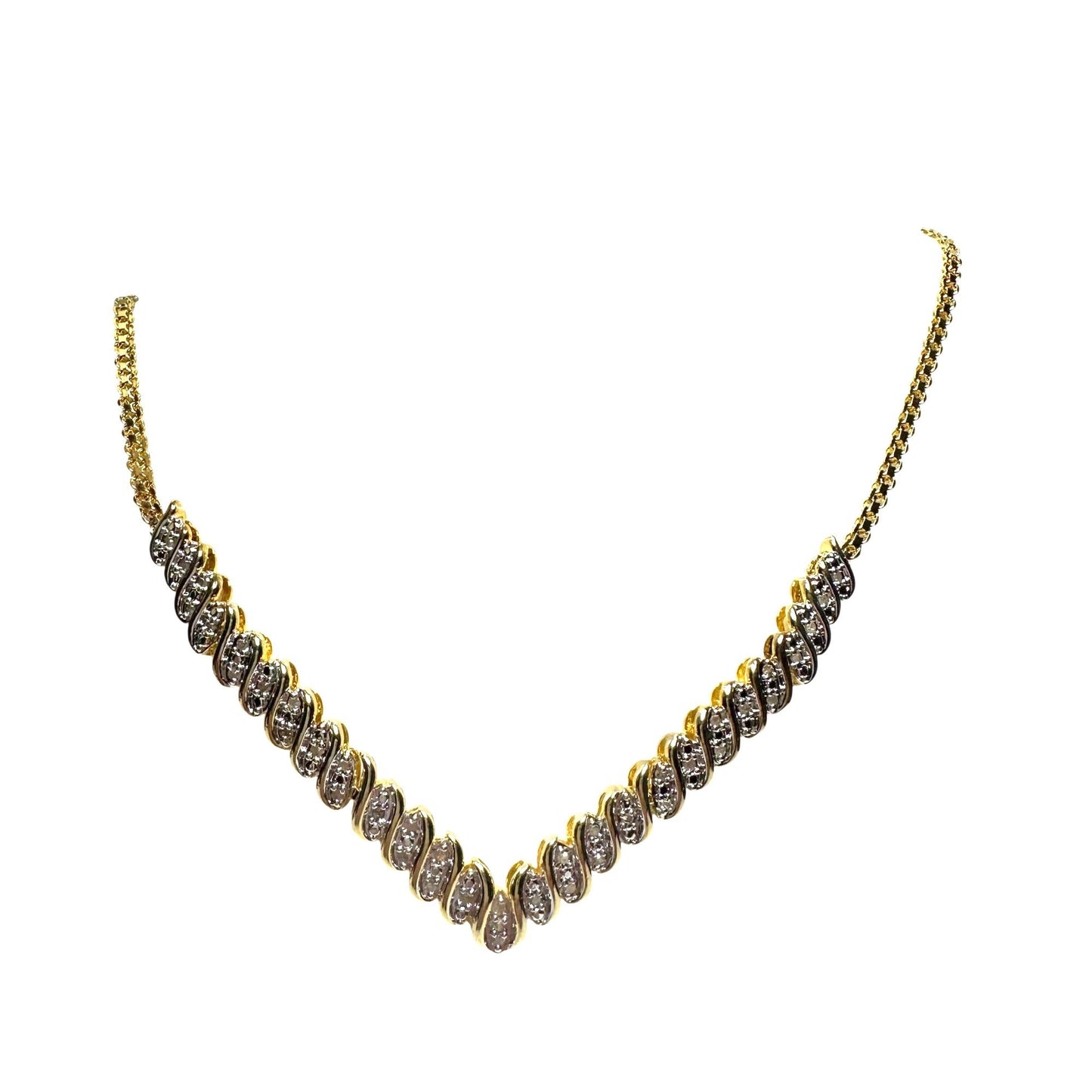 Elegant 1/2 Ct Natural Diamond Chevron Evening Necklace Gold Plated Brass -  A+ Stuff Necklace