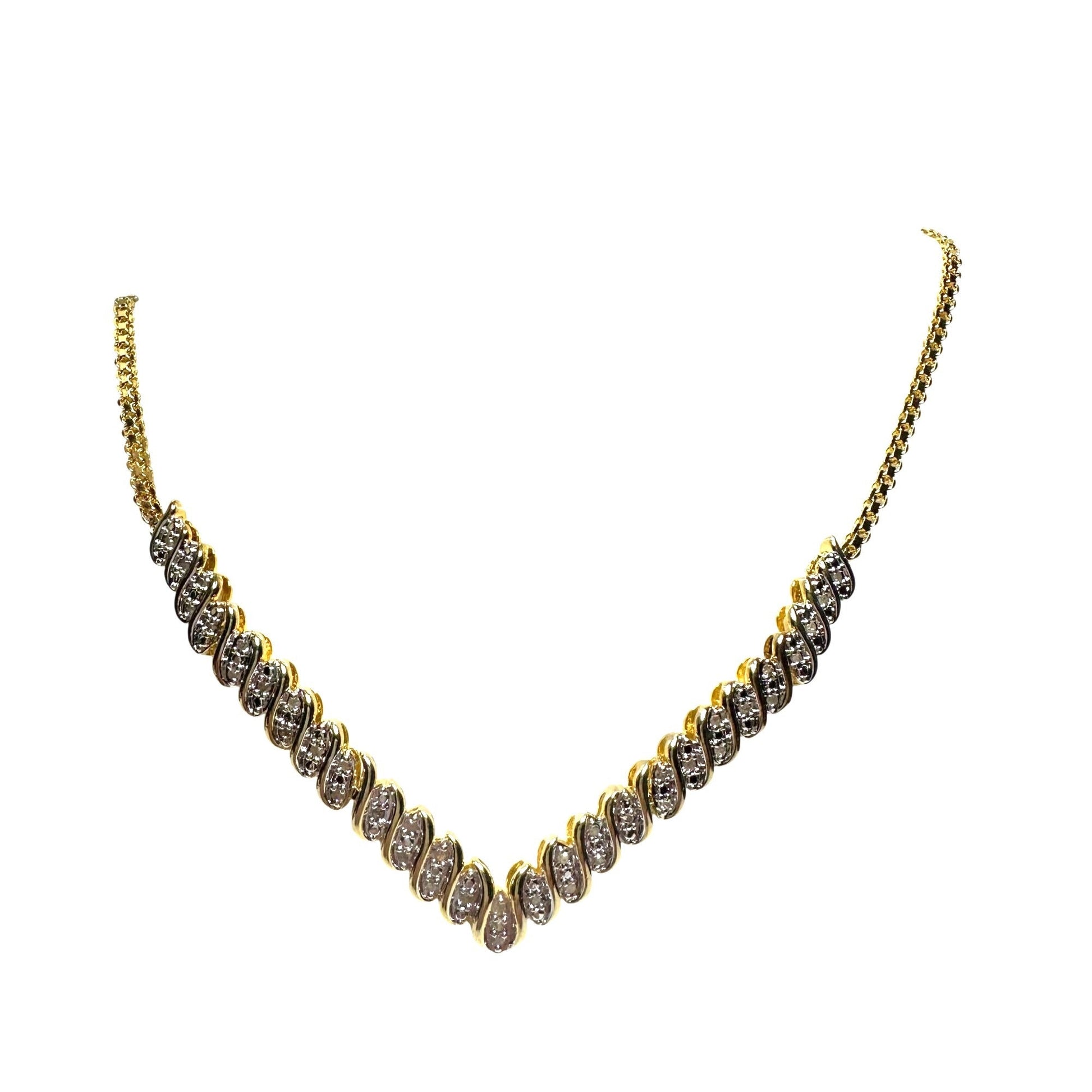 Elegant 1/2 Ct Natural Diamond Chevron Evening Necklace Gold Plated Brass -  A+ Stuff Necklace
