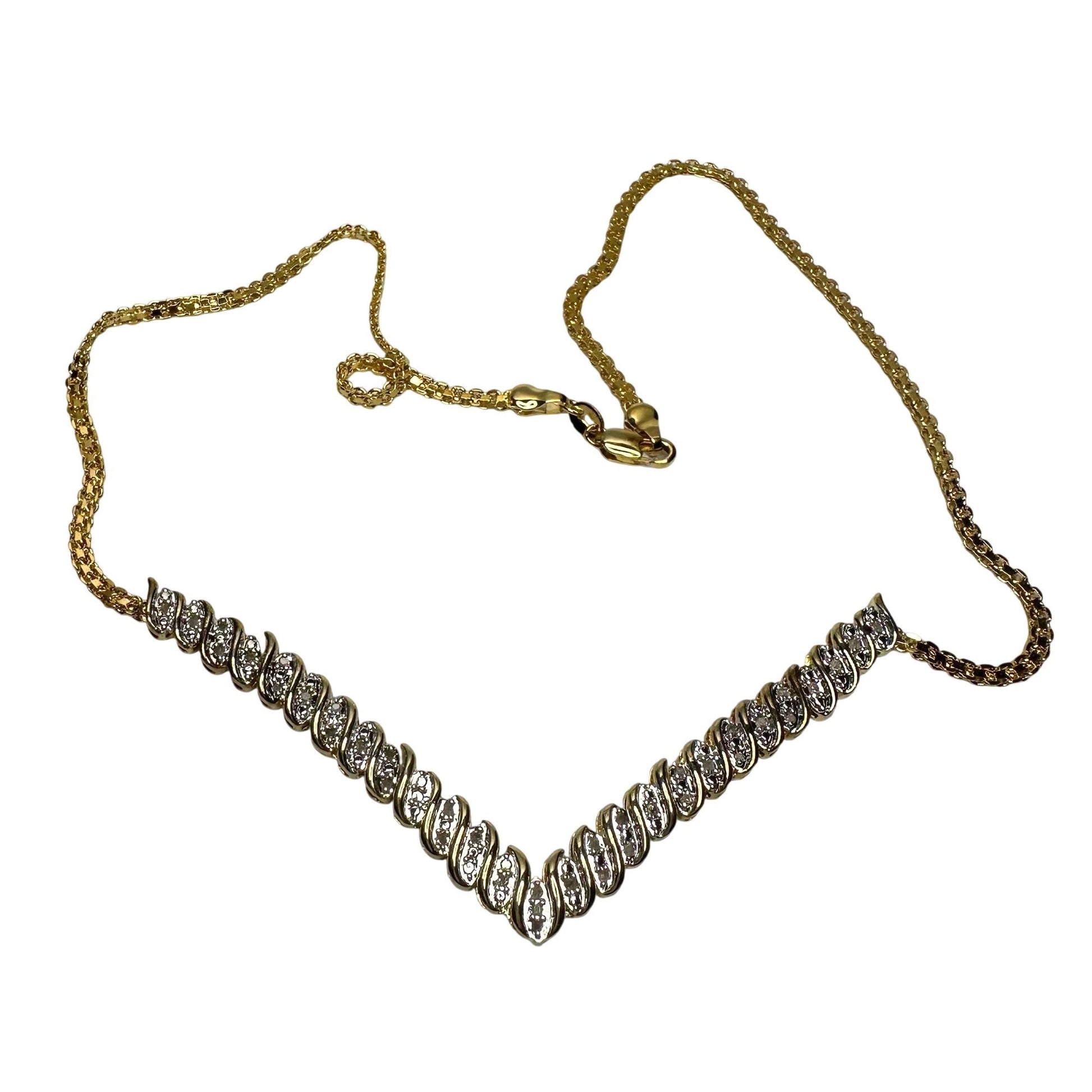 Elegant 1/2 Ct Natural Diamond Chevron Evening Necklace Gold Plated Brass -  A+ Stuff Necklace