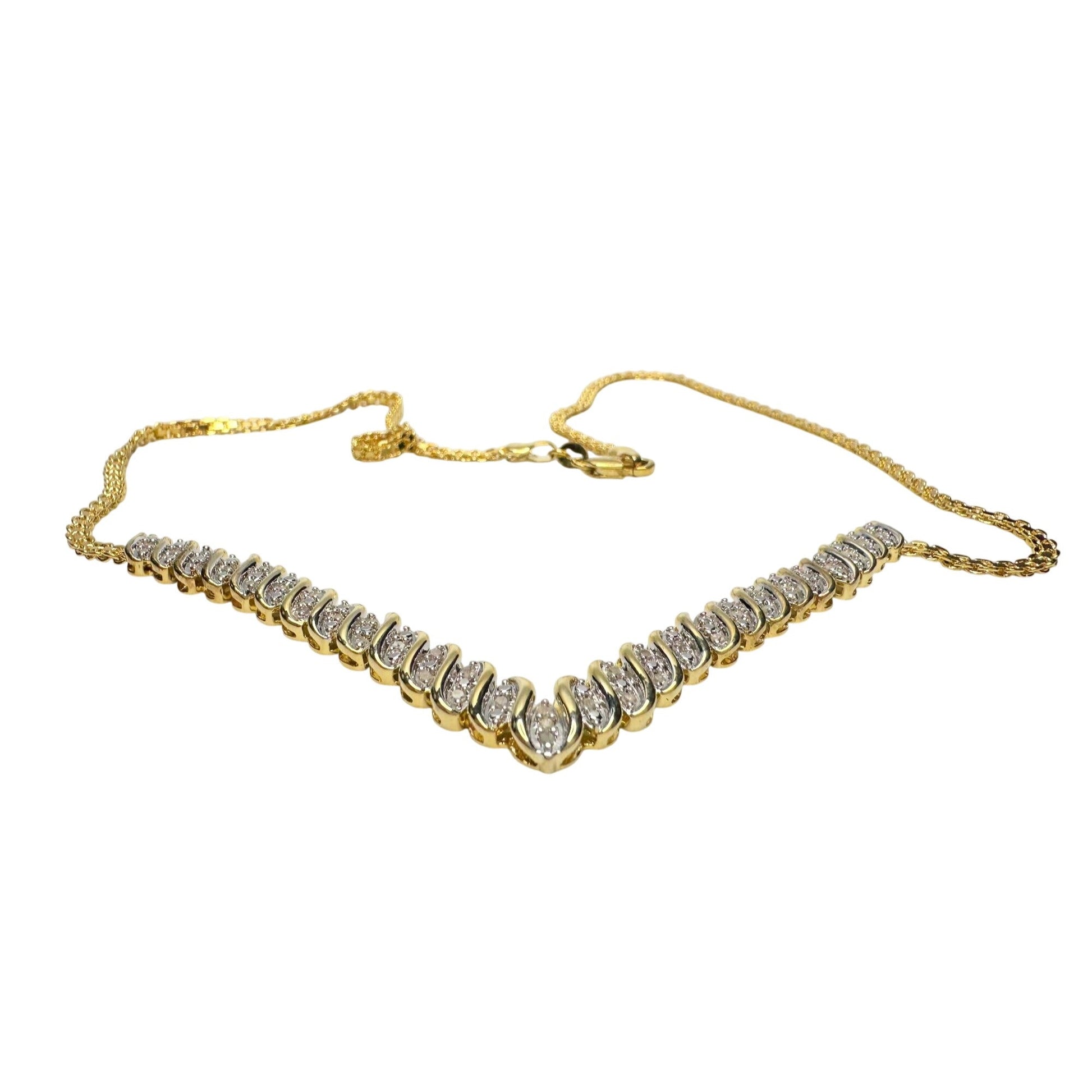 Elegant 1/2 Ct Natural Diamond Chevron Evening Necklace Gold Plated Brass -  A+ Stuff Necklace
