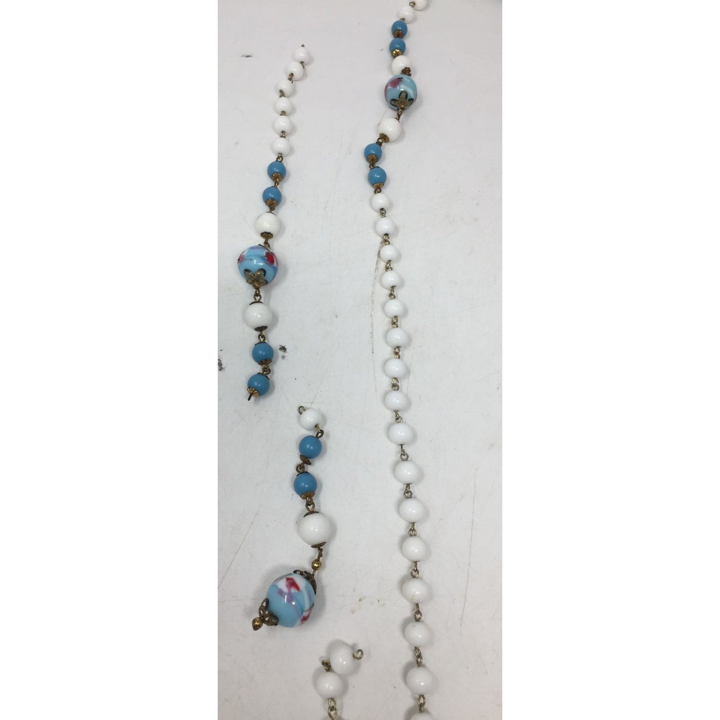 Women's Blue and White Beaded Necklace and Extra Beads/Pieces