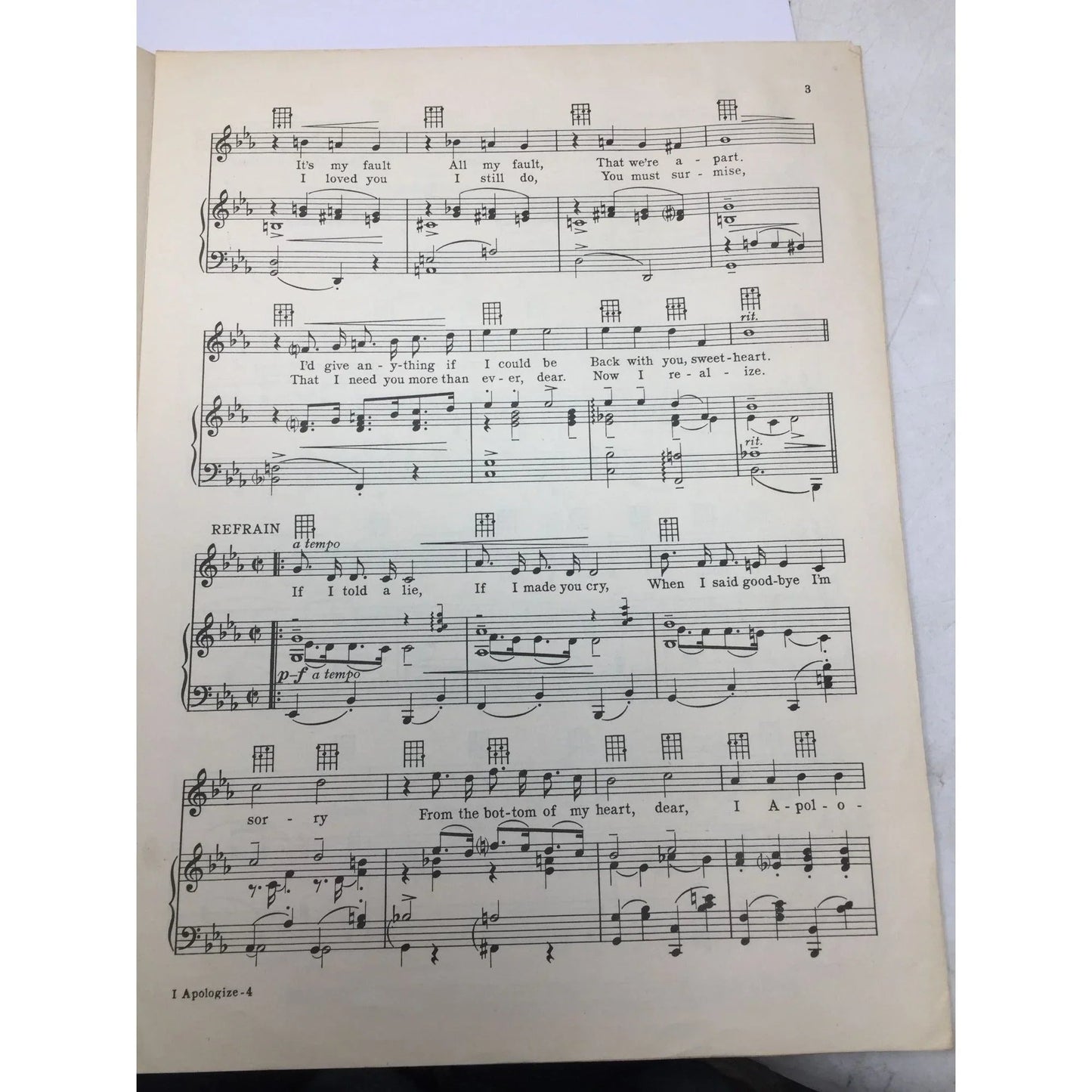 ''I APOLOGIZE'' By Al Hoffman, Al Goodhart, and Ed Nelson - A+ Stuff - SHEET MUSIC - A+ Stuff
