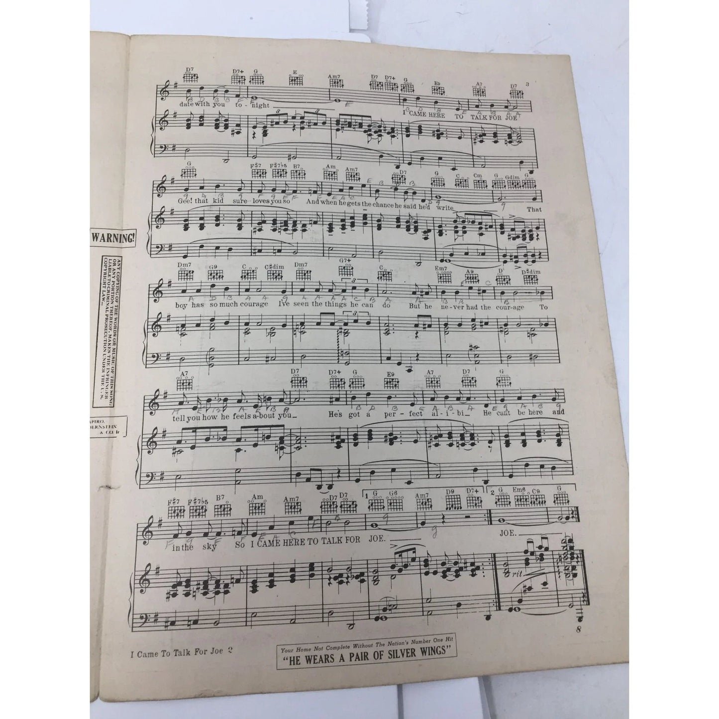 ''I Came Here To Talk For Joe'' Vintage Sheet Music - A+ Stuff - Sheet Music - A+ Stuff