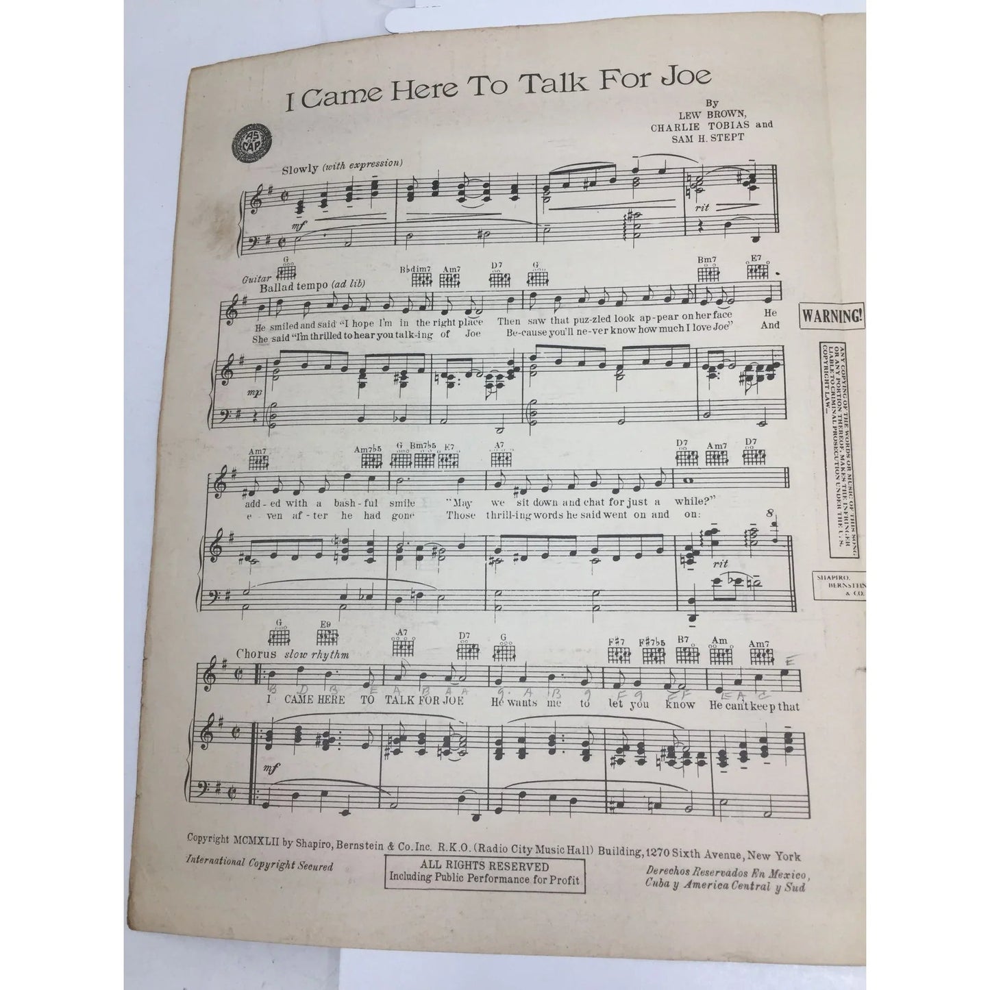 ''I Came Here To Talk For Joe'' Vintage Sheet Music - A+ Stuff - Sheet Music - A+ Stuff