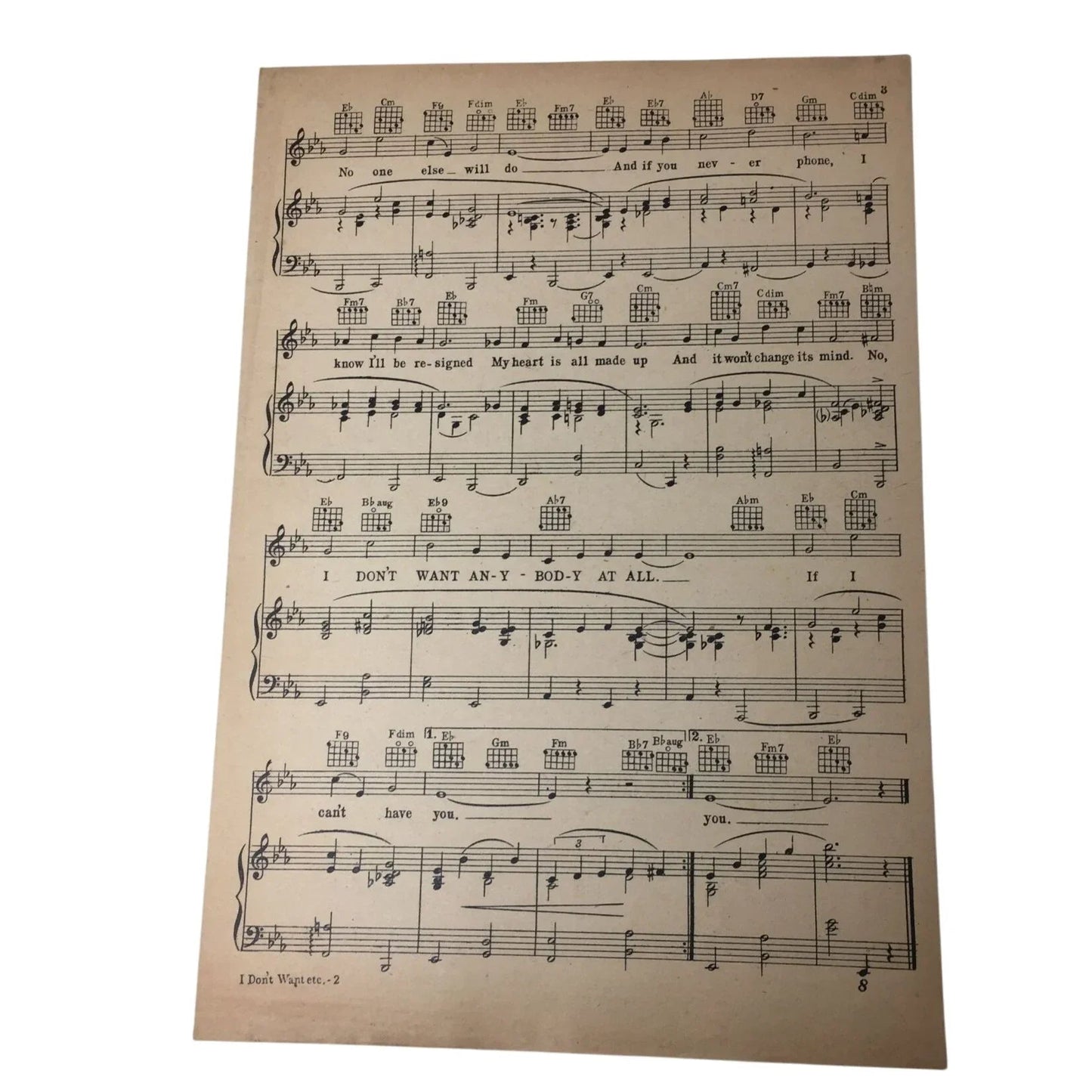 ''I Don't Want Anybody (If I Can't Have You)'' Vintage 1941 sheet music - A+ Stuff - sheet music - A+ Stuff