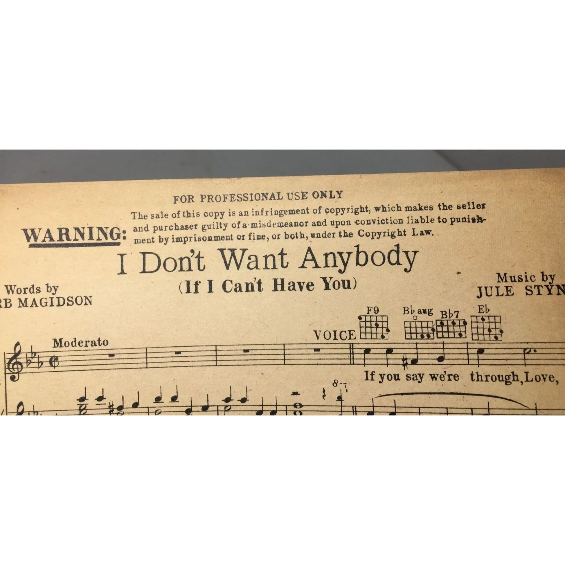 ''I Don't Want Anybody (If I Can't Have You)'' Vintage 1941 sheet music - A+ Stuff - sheet music - A+ Stuff