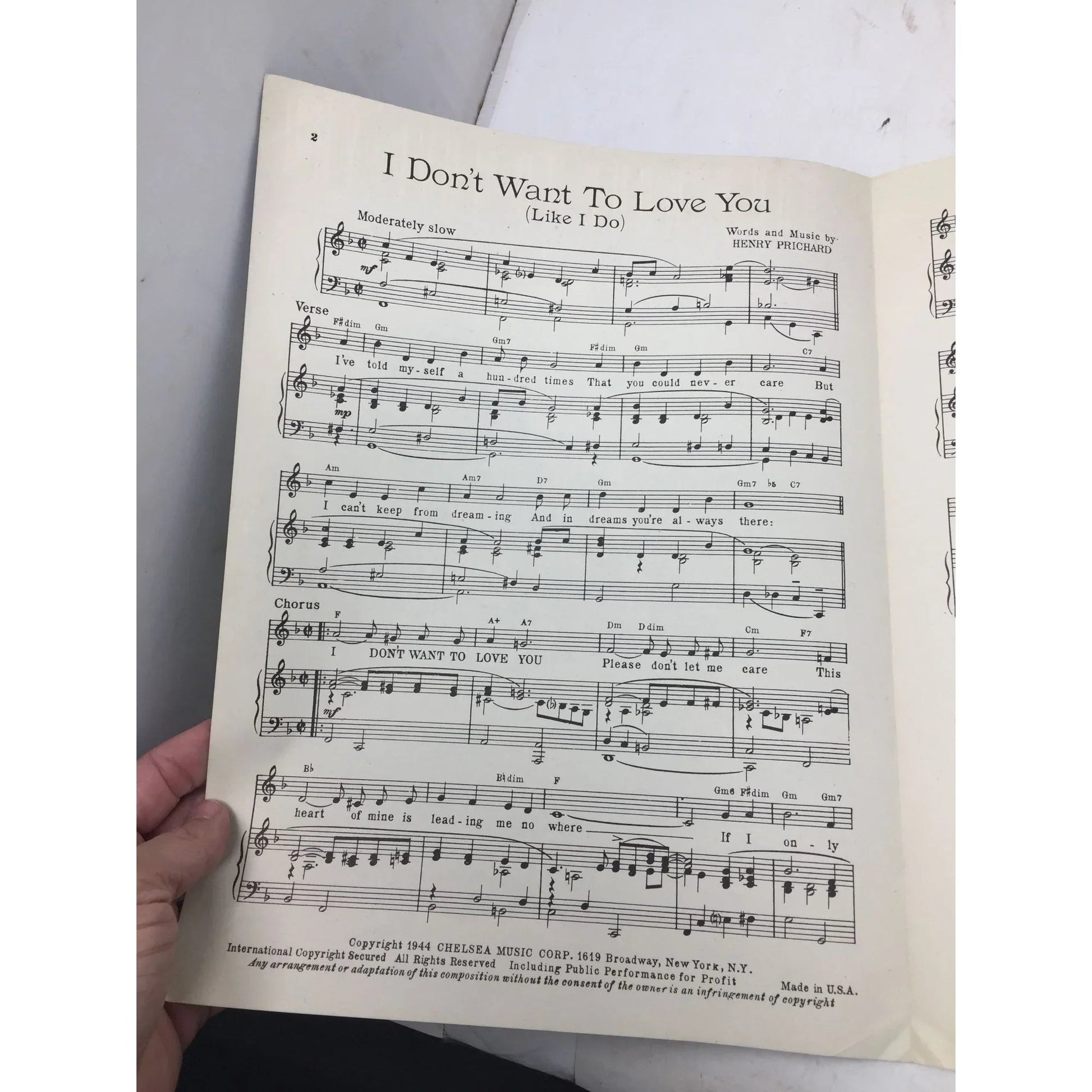 ''I Don't Want To Love You (Like I Do)'' by Henry Prichard - A+ Stuff - SHEET MUSIC - A+ Stuff