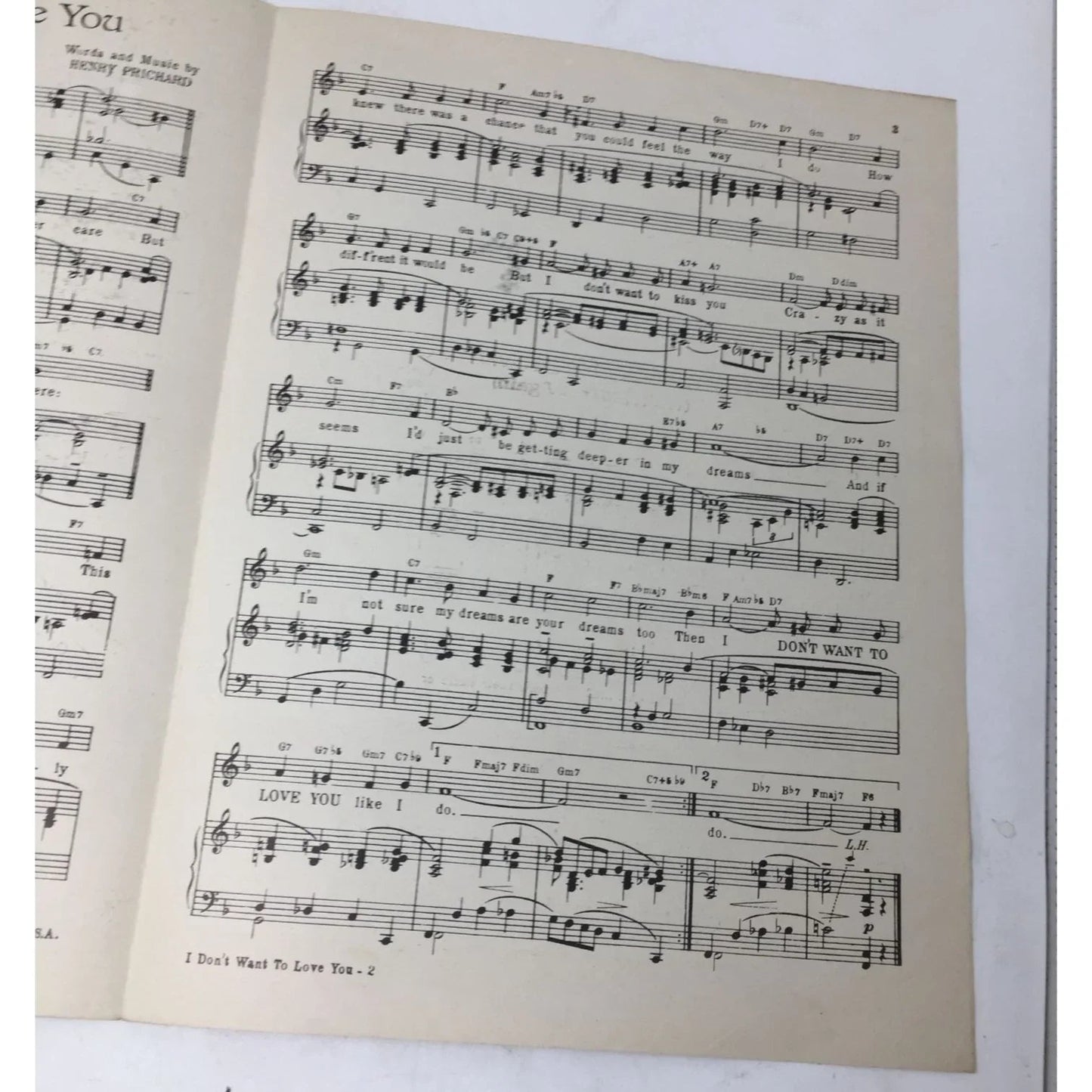 I Don't Want to Love You (Like I Do) Words and music by Henry Prichard - A+ Stuff - Sheet Music - A+ Stuff