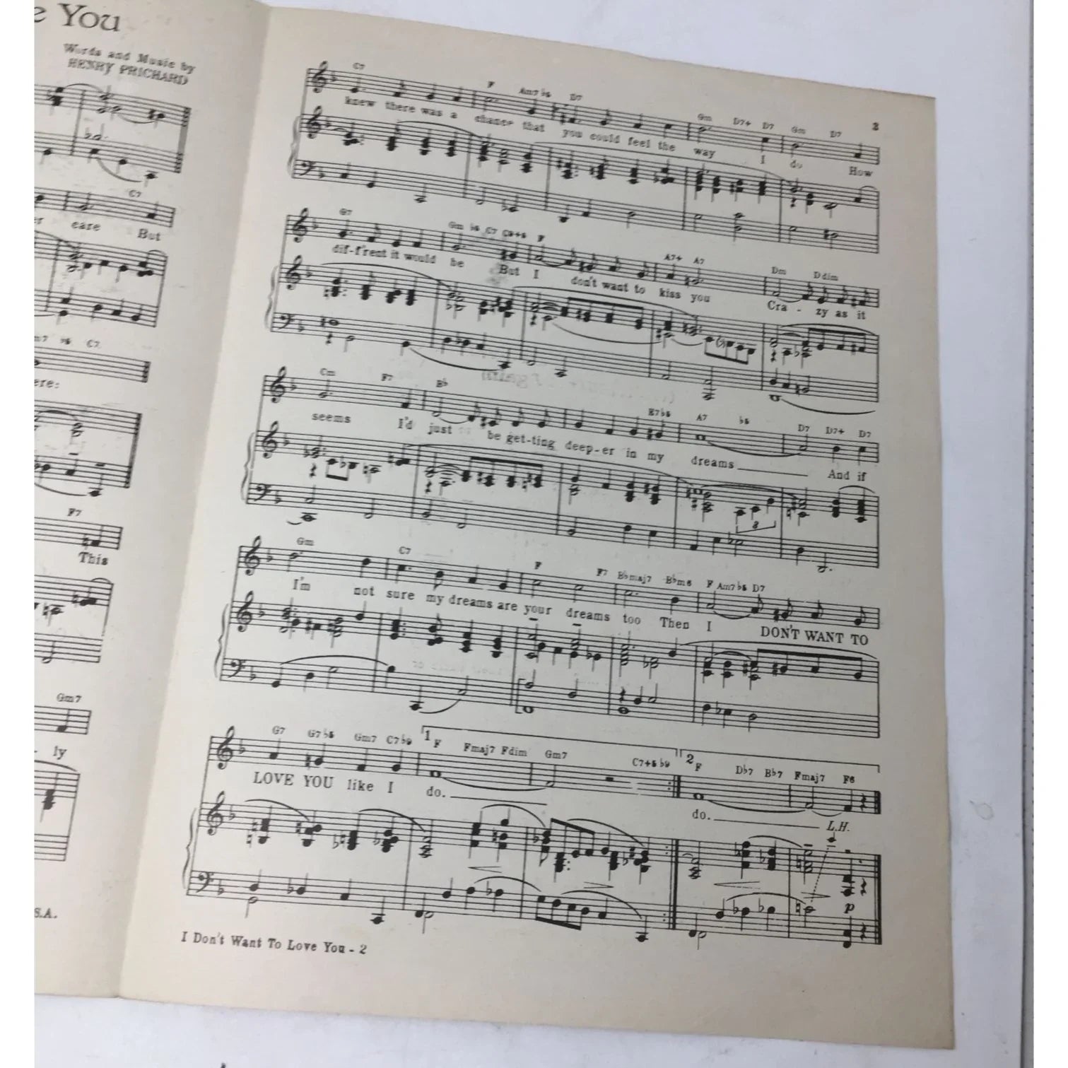 I Don't Want to Love You (Like I Do) Words and music by Henry Prichard - A+ Stuff - Sheet Music - A+ Stuff