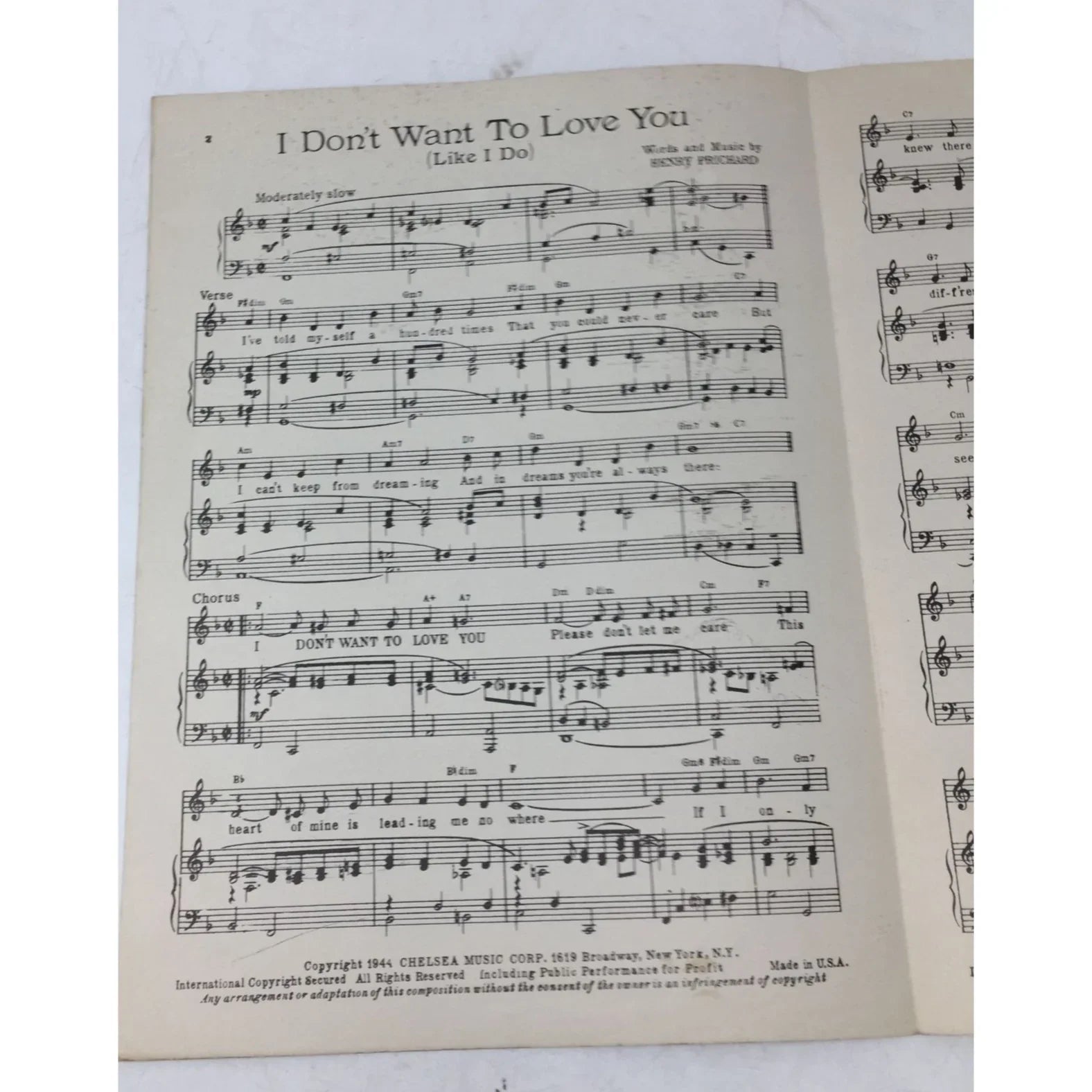 I Don't Want to Love You (Like I Do) Words and music by Henry Prichard - A+ Stuff - Sheet Music - A+ Stuff