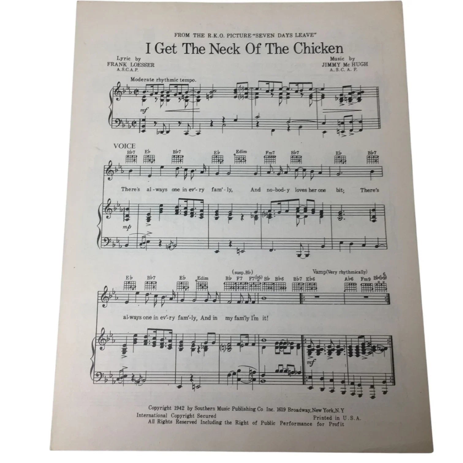 ''I Get The Neck Of The Chicken'' Vintage 1942 Sheet Music - A+ Stuff - SHEET MUSIC - A+ Stuff
