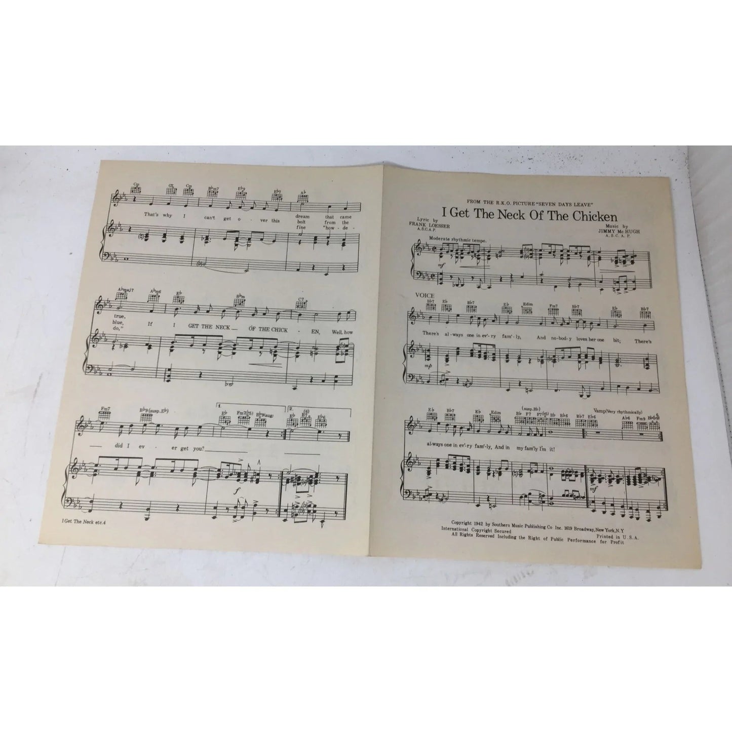 ''I Get The Neck Of The Chicken'' Vintage 1942 Sheet Music - A+ Stuff - SHEET MUSIC - A+ Stuff
