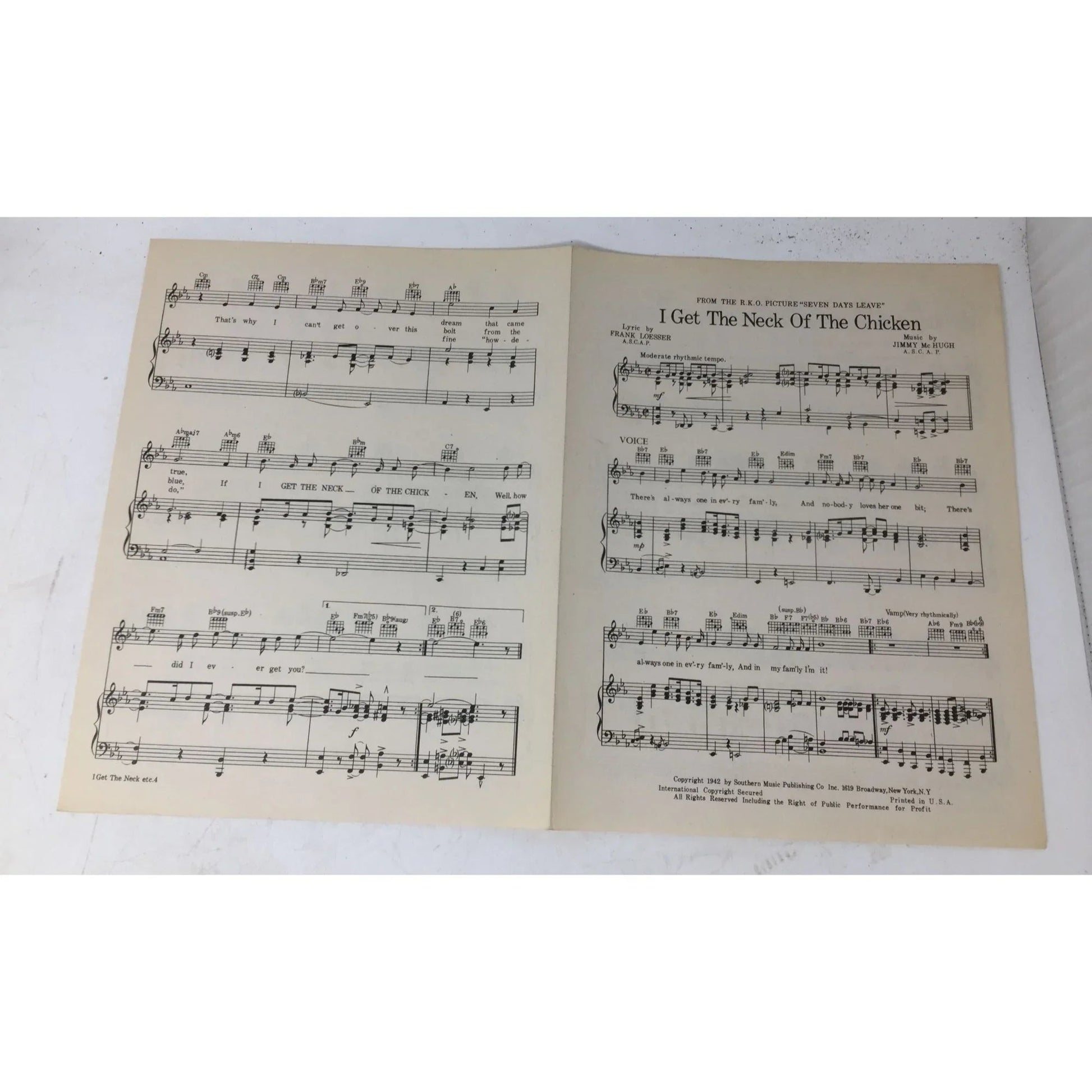 ''I Get The Neck Of The Chicken'' Vintage 1942 Sheet Music - A+ Stuff - SHEET MUSIC - A+ Stuff