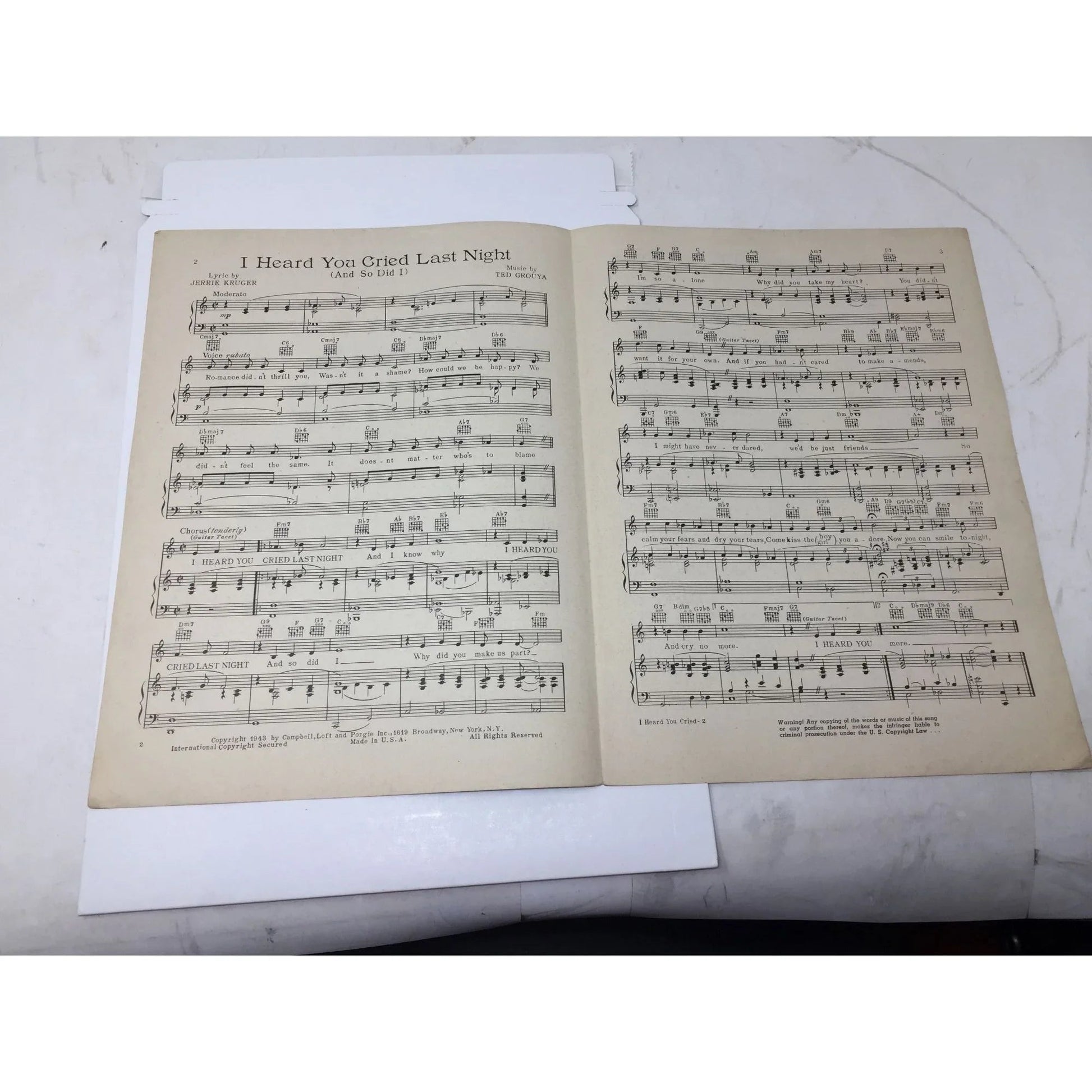 ''I Heard You Cried Last Night and So Did I'' Vintage sheet music - A+ Stuff - SHEET MUSIC - A+ Stuff