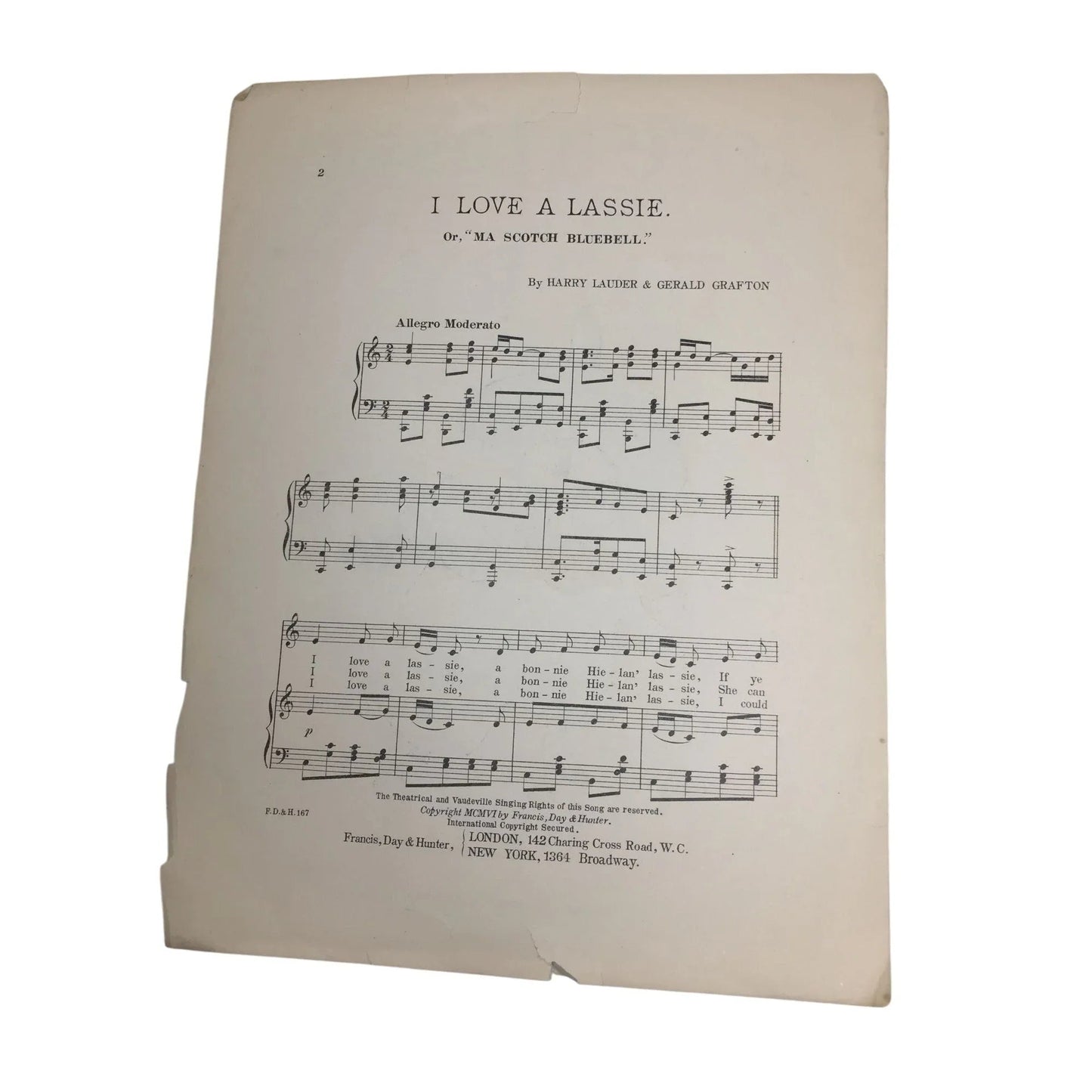 ''I Love a Lassie or Ma Scott Bluebell'' by Harry Lauder & Gerald Grafton - A+ Stuff - Sheet Music - A+ Stuff