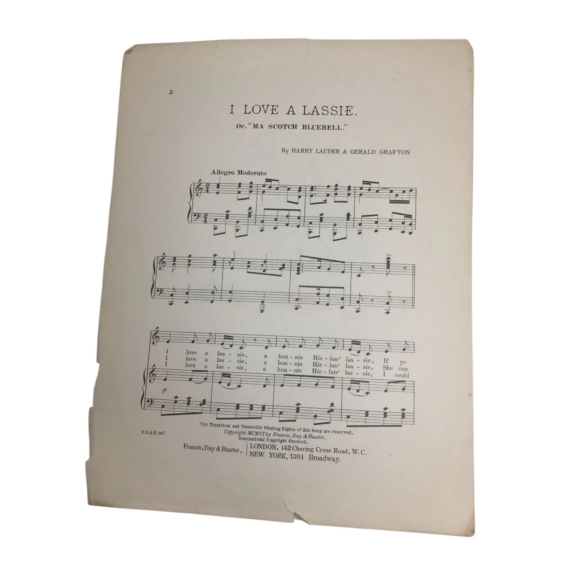 ''I Love a Lassie or Ma Scott Bluebell'' by Harry Lauder & Gerald Grafton - A+ Stuff - Sheet Music - A+ Stuff