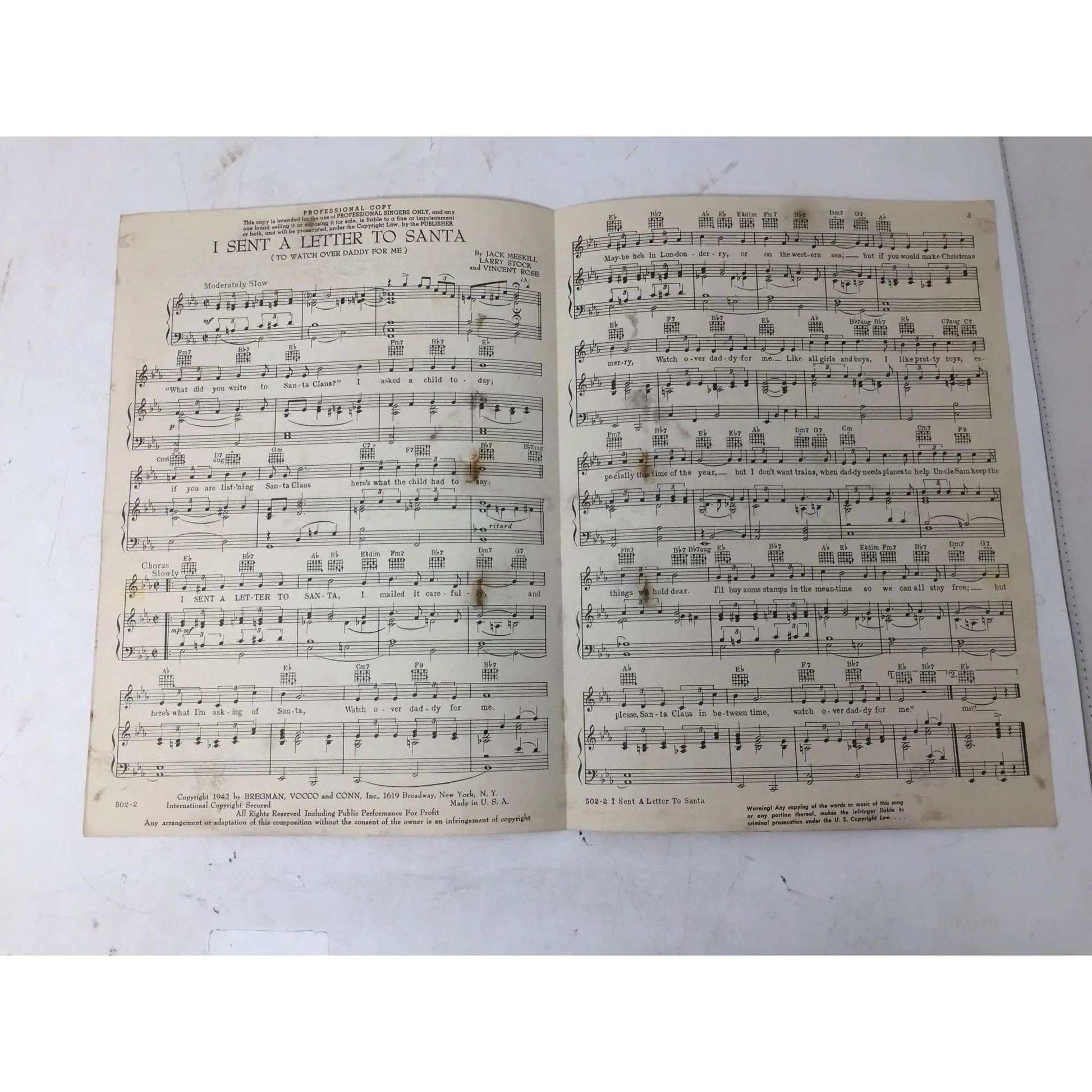 ''I Sent A Letter To Santa (To Watch Over Daddy for me)'' Vintage sheet music - A+ Stuff - sheet music - A+ Stuff