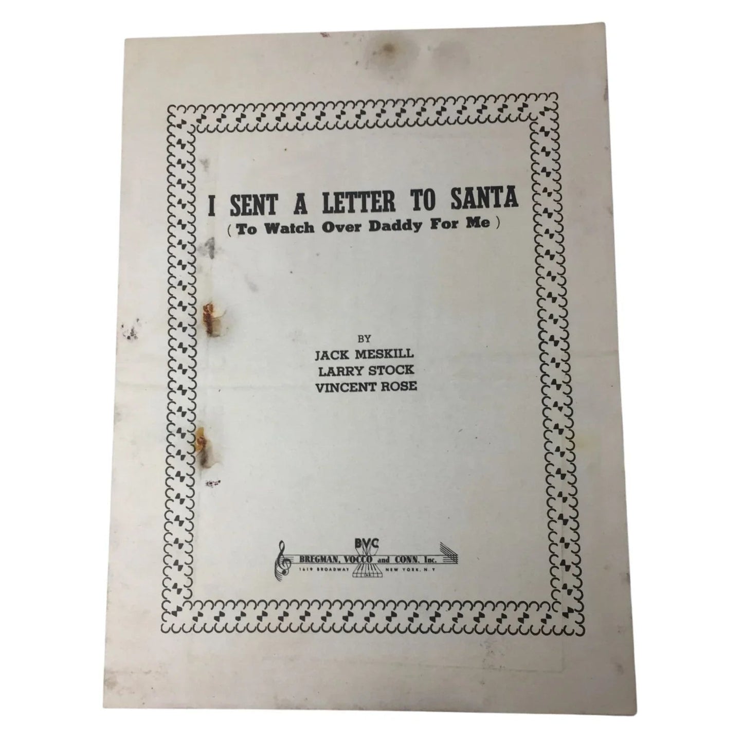''I Sent A Letter To Santa (To Watch Over Daddy for me)'' Vintage sheet music - A+ Stuff - sheet music - A+ Stuff
