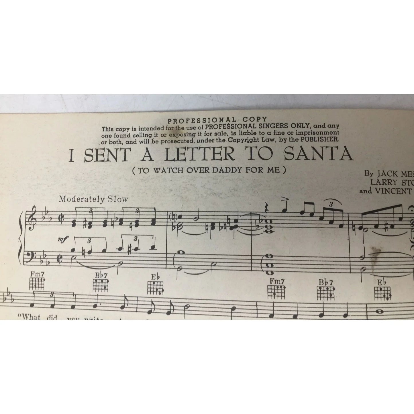 ''I Sent A Letter To Santa (To Watch Over Daddy for me)'' Vintage sheet music - A+ Stuff - sheet music - A+ Stuff