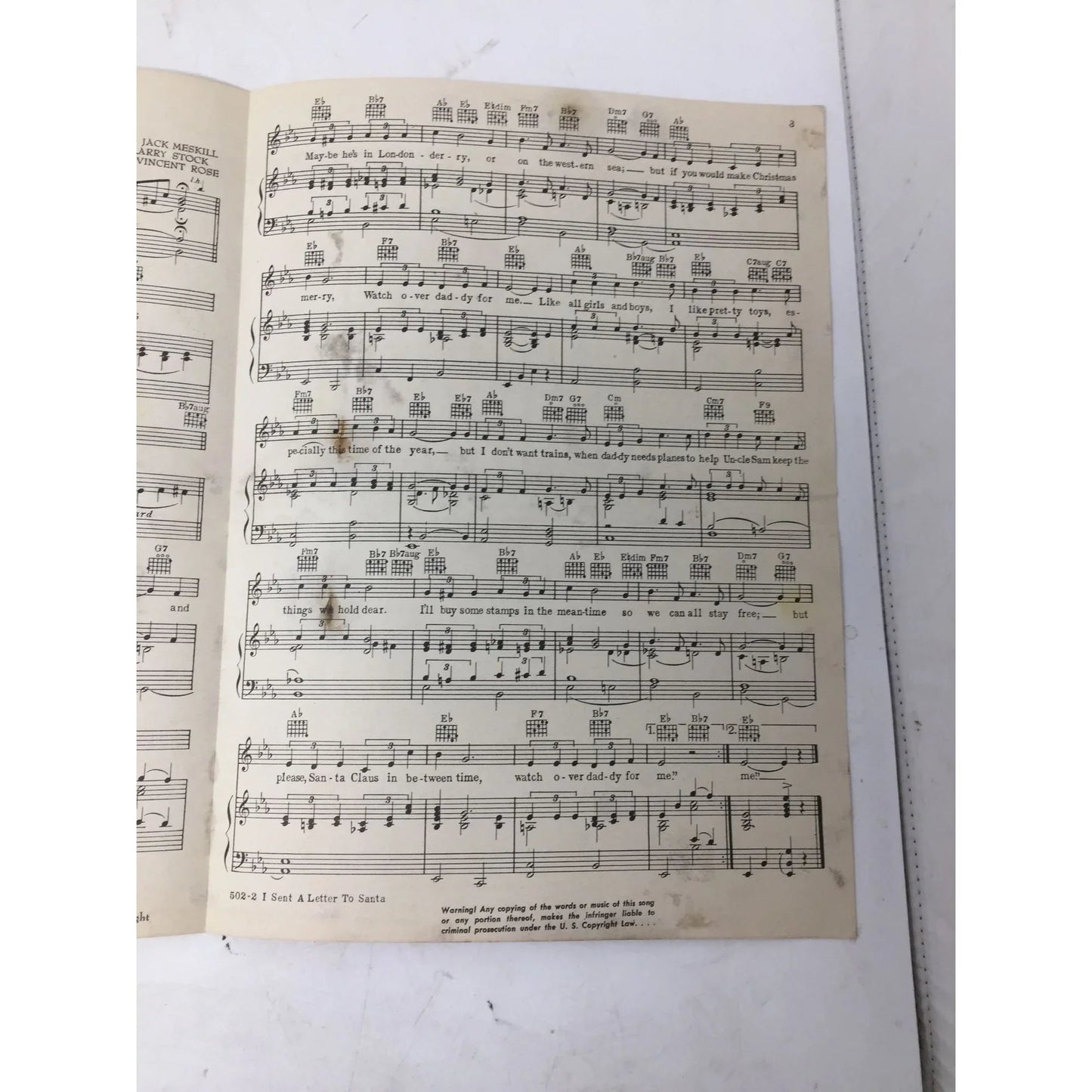 ''I Sent A Letter To Santa (To Watch Over Daddy for me)'' Vintage sheet music - A+ Stuff - sheet music - A+ Stuff