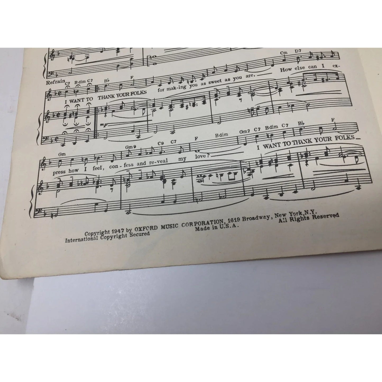 ''I WANT TO THANK YOUR FOLKS'' Vintage sheet music - A+ Stuff - SHEET MUSIC - A+ Stuff