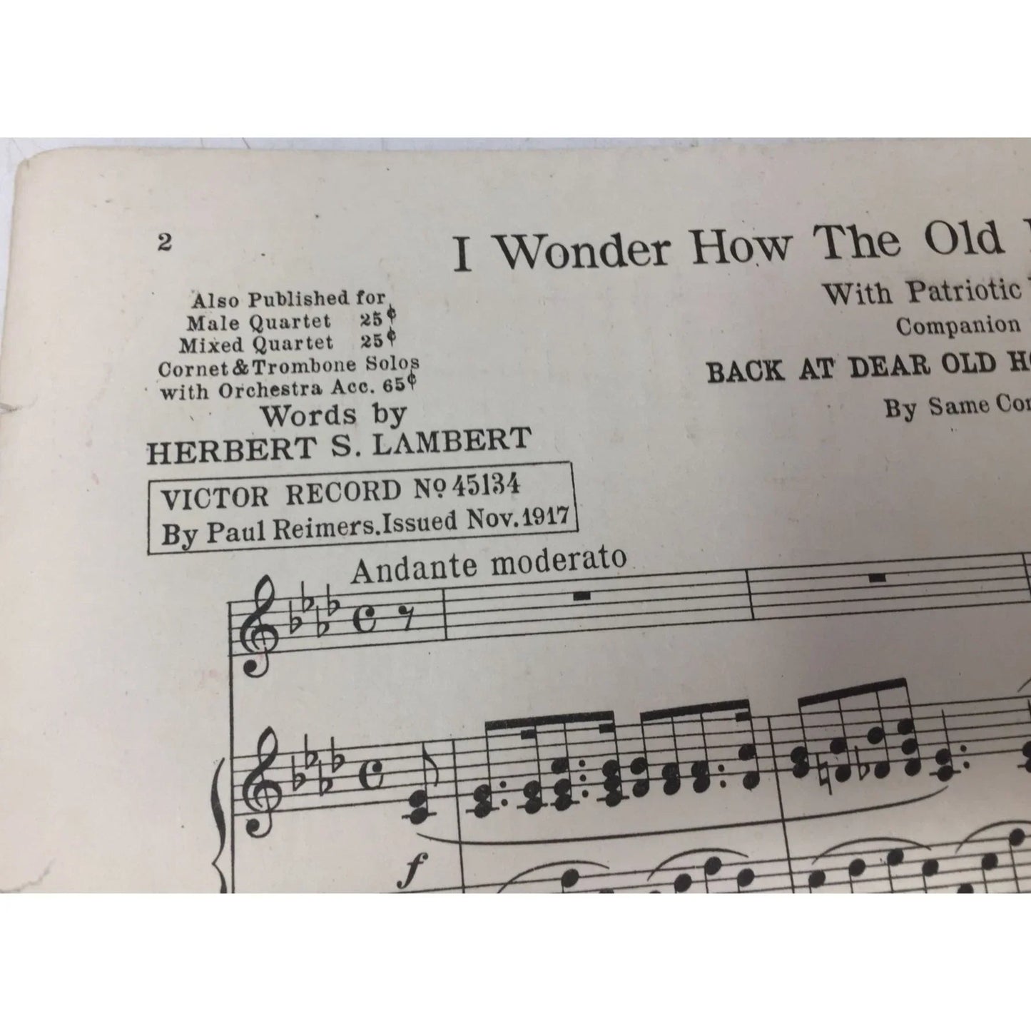 ''I Wonder How The Old Folks Are At Home'' Vintage Sheet Music Book - A+ Stuff - SHEET MUSIC - A+ Stuff