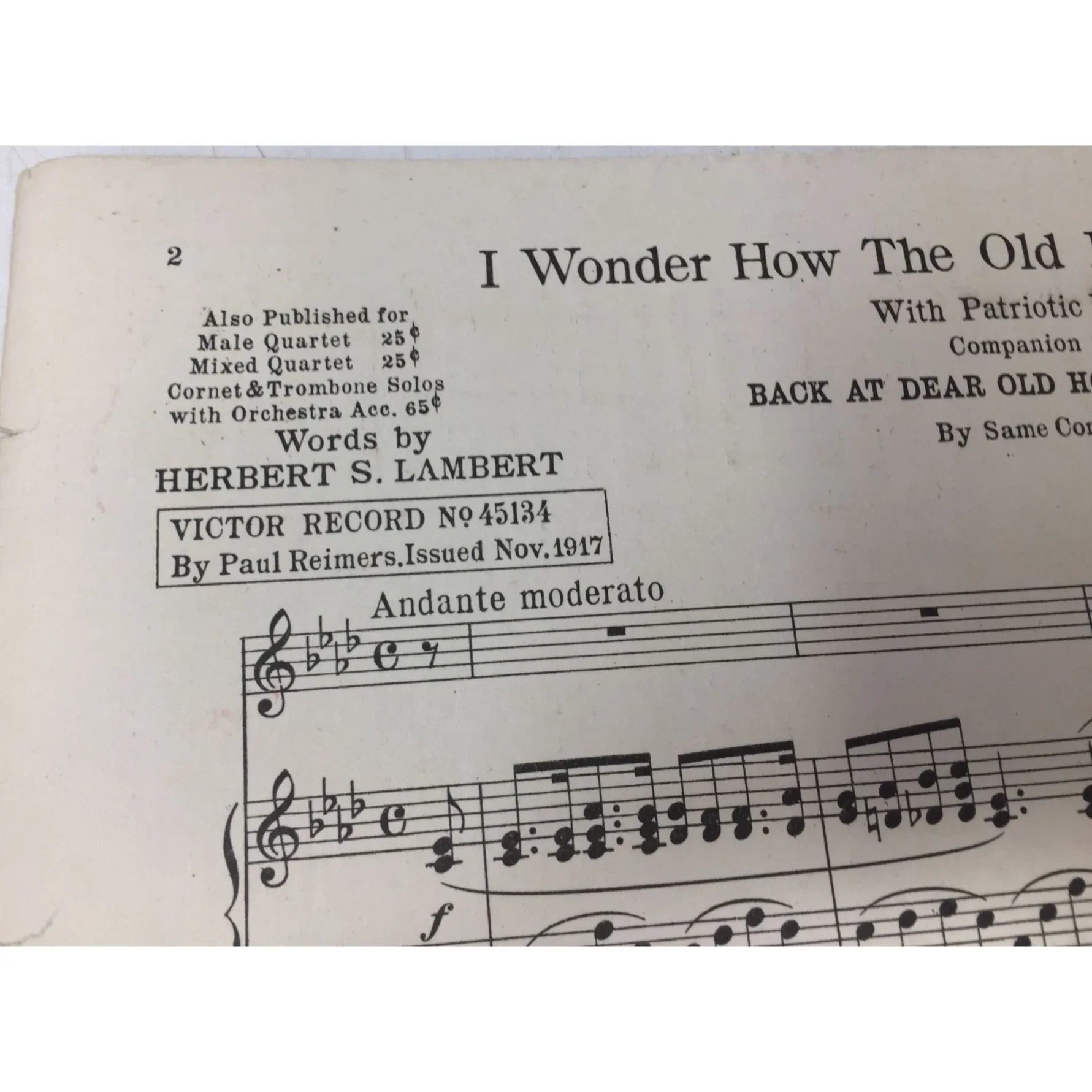 ''I Wonder How The Old Folks Are At Home'' Vintage Sheet Music Book - A+ Stuff - SHEET MUSIC - A+ Stuff