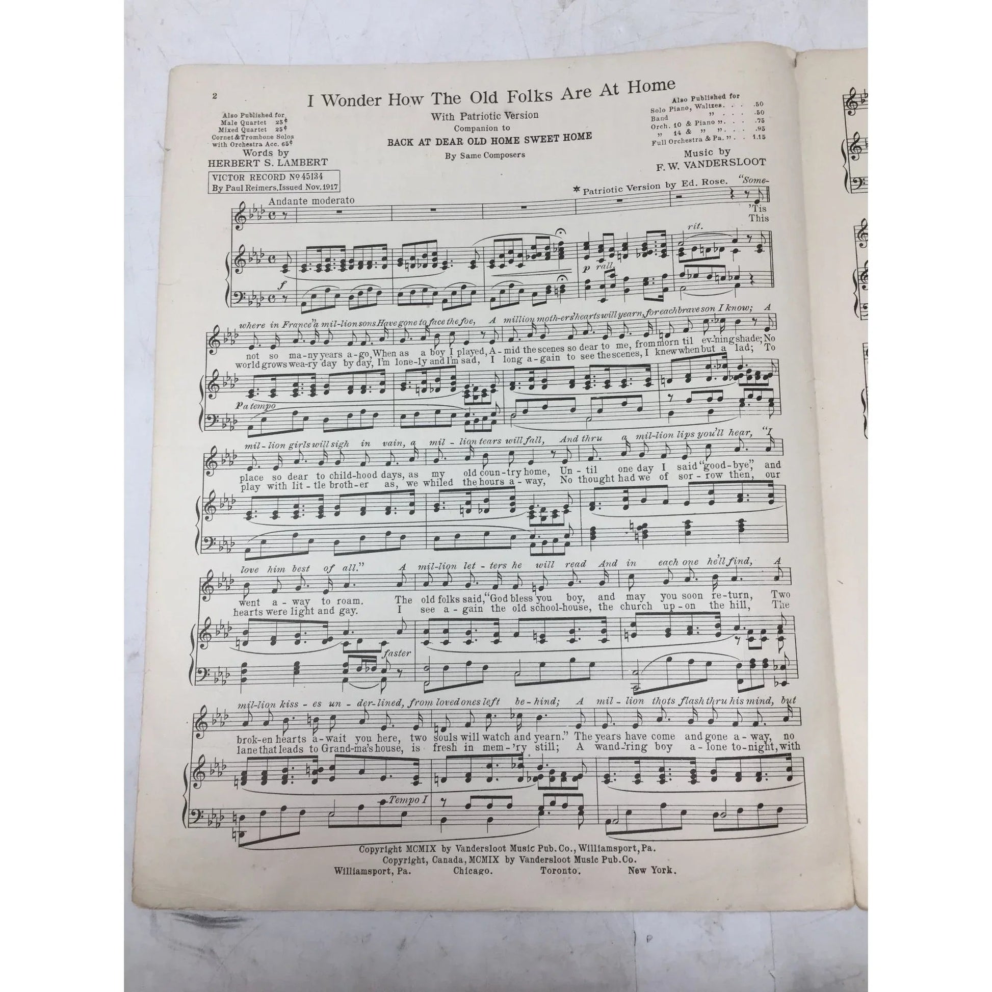 ''I Wonder How The Old Folks Are At Home'' Vintage Sheet Music Book - A+ Stuff - SHEET MUSIC - A+ Stuff