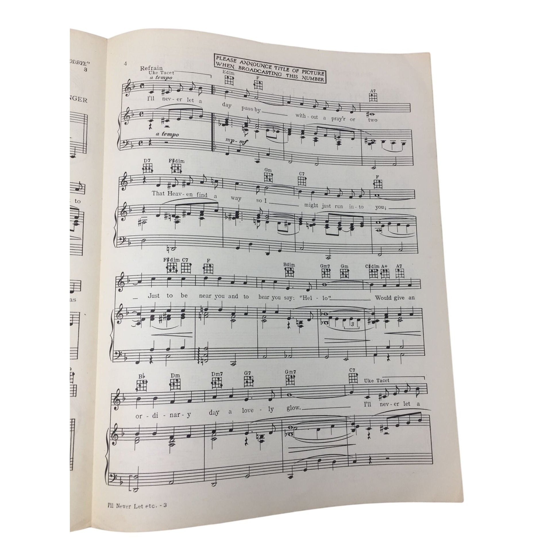 vintage sheet music for the song "I'll Never Let a Day Pass By" A+ Stuff  A+ Stuff