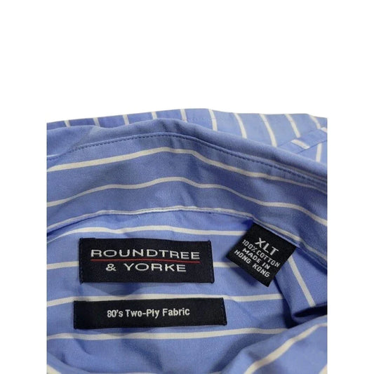 ROUNDTREE and YORKE Mens XLT Blue with WHite stripes button down dress shirt - Tags still attached roundtree and yorke  A+ Stuff Shirts & Tops
