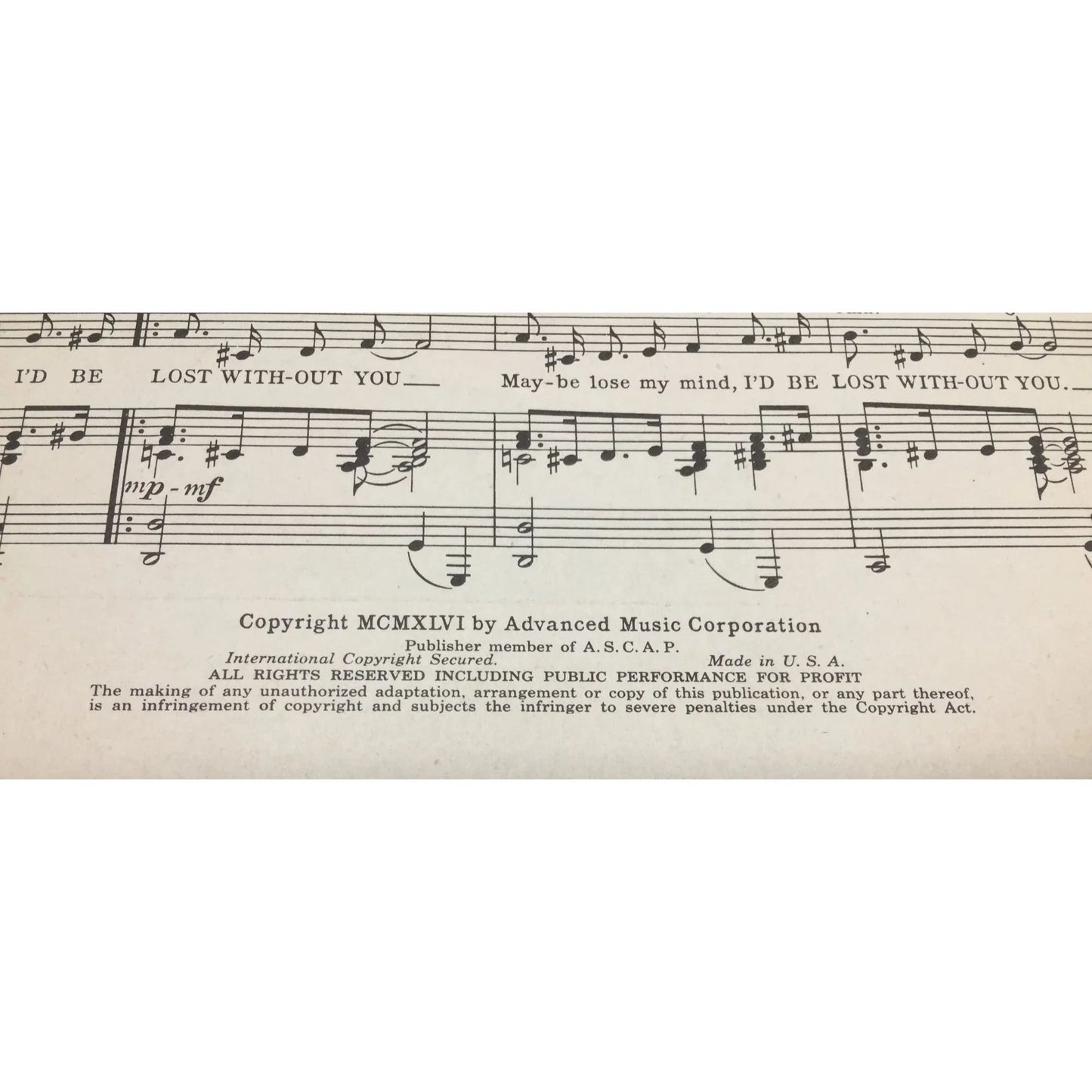 ''I'd Be Lost Without You'' Music and Lyric by Sunny Skylar - A+ Stuff - SHEET MUSIC - A+ Stuff
